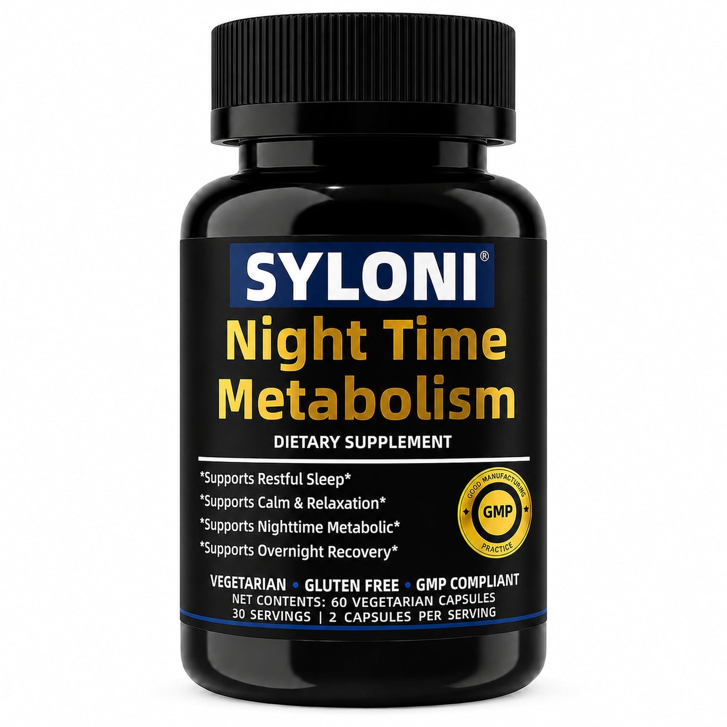 Syloni Nighttime Metabolism & Sleep Support with 3 mg Melatonin, Magnesium, Ashwagandha, GABA, Chromium & CLA for Restful Sleep and Weight Management, 60 Vegetarian Capsules