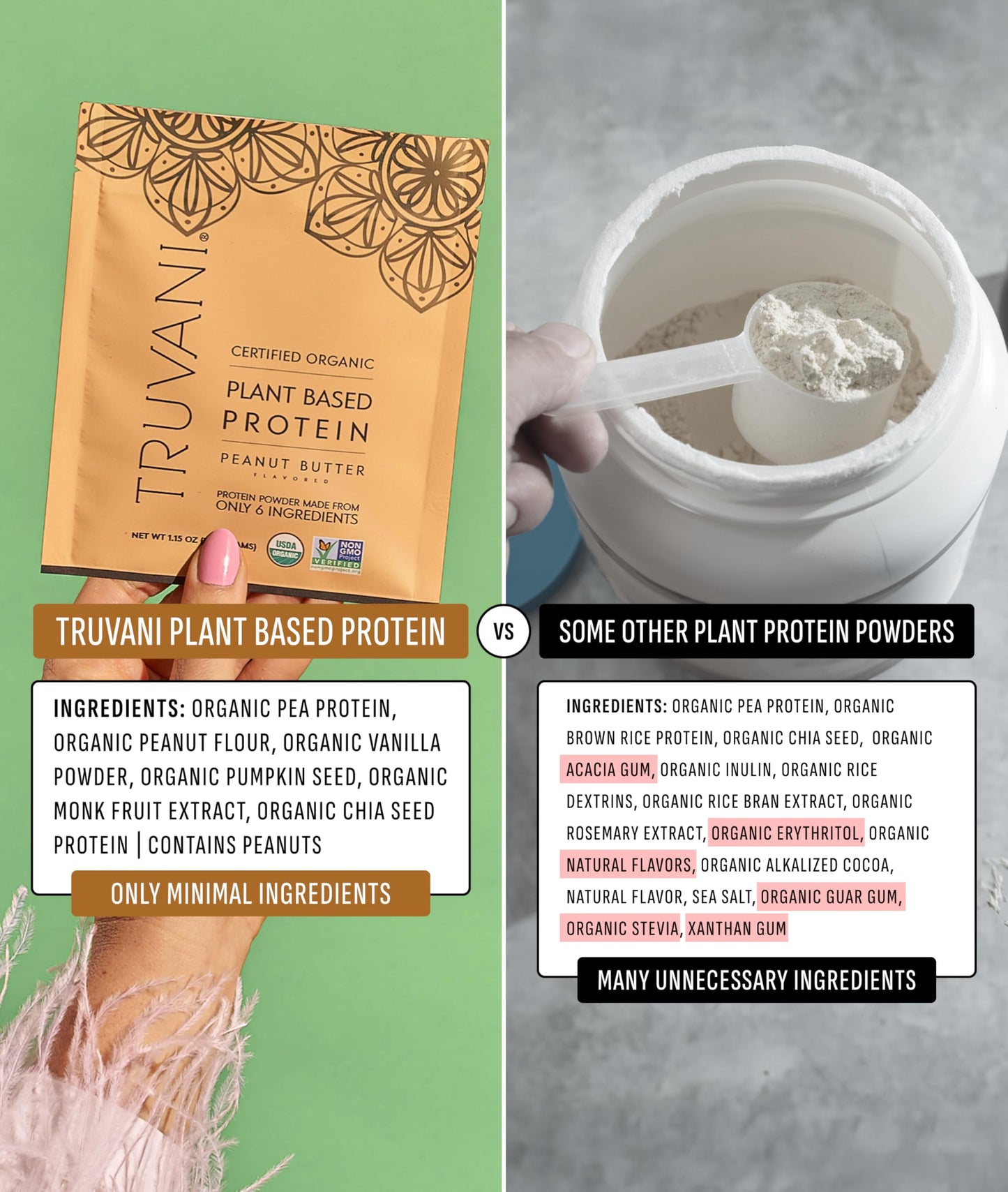Truvani Vegan Pea Protein Powder, Peanut Butter Flavor, 20 Servings