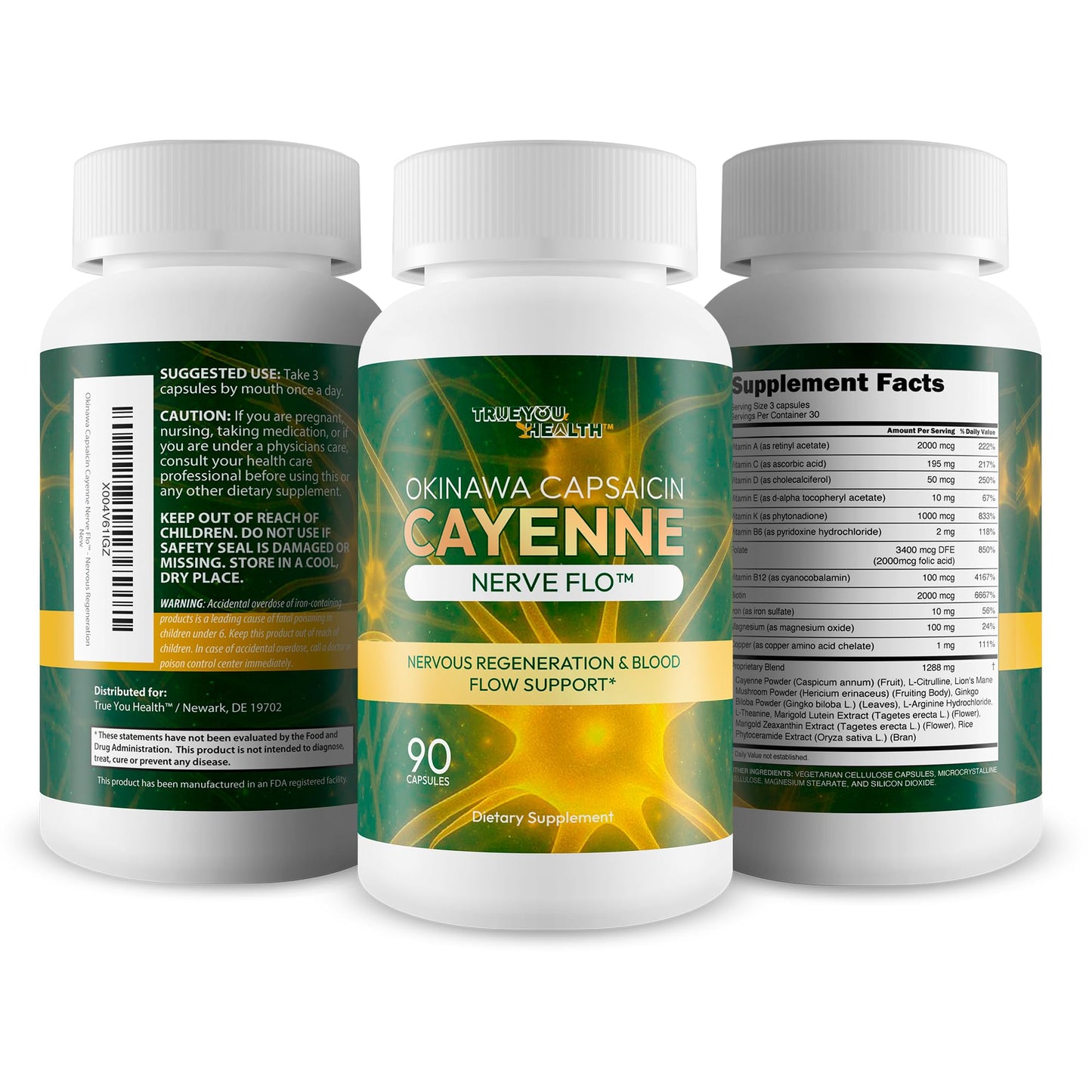 True You Health Okinawa Capsaicin Cayenne Nerve Flo Capsule 90 Count