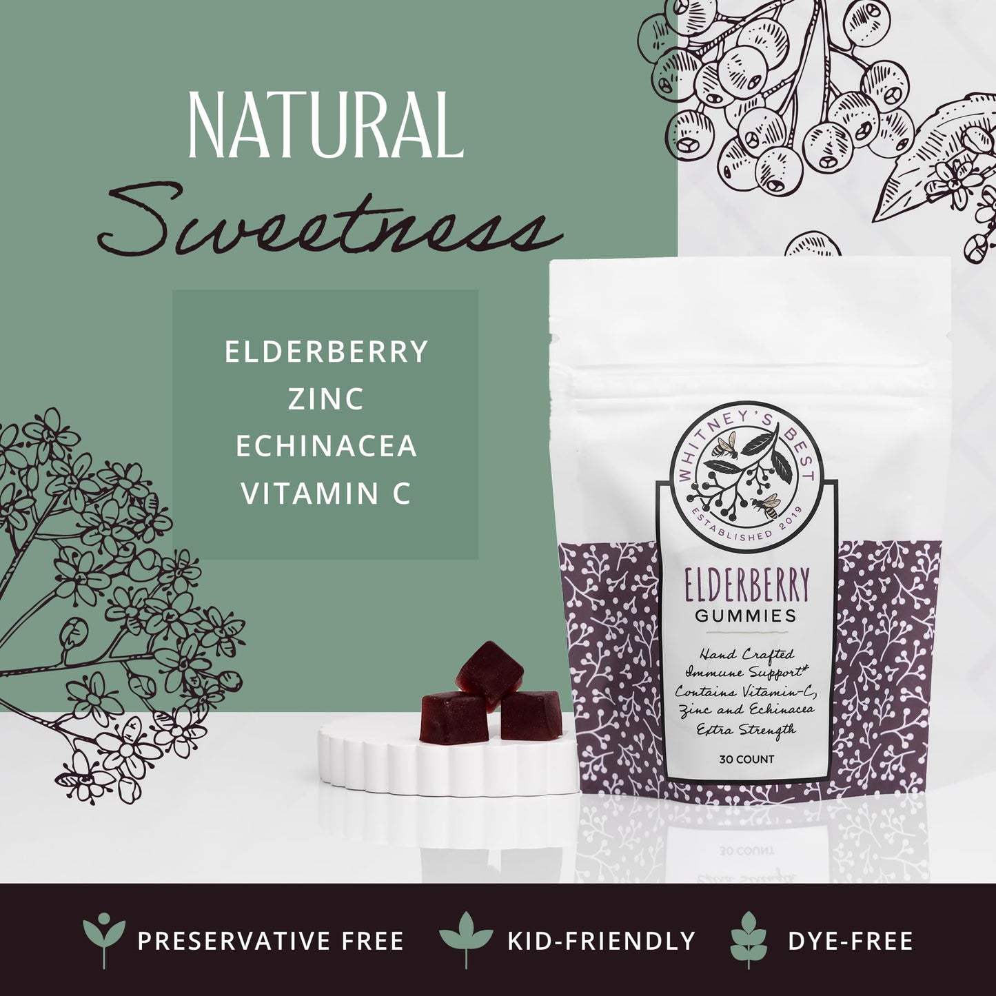 Whitney's Best Elderberry Gummies 30 Count