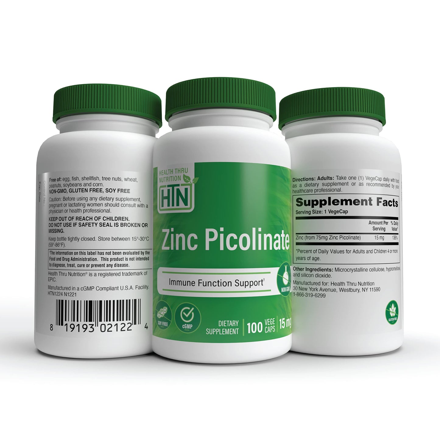 Health Thru Nutrition Zinc Picolinate 75mg 15mg Elemental Zinc Capsule, 100 Count