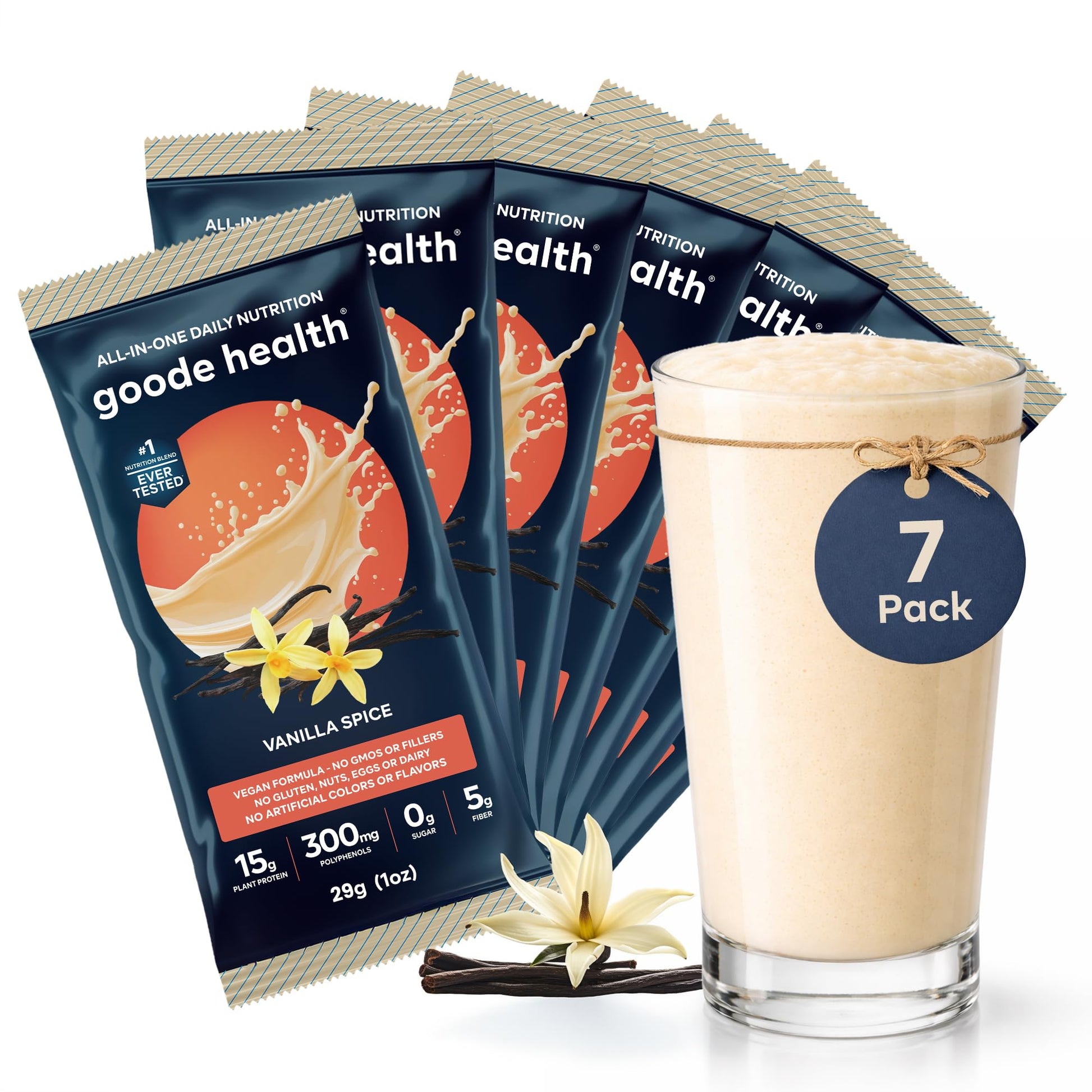 Goode Health Vanilla Spice Plant Based Superfood Nutrition Shake Powder, Pack of 7