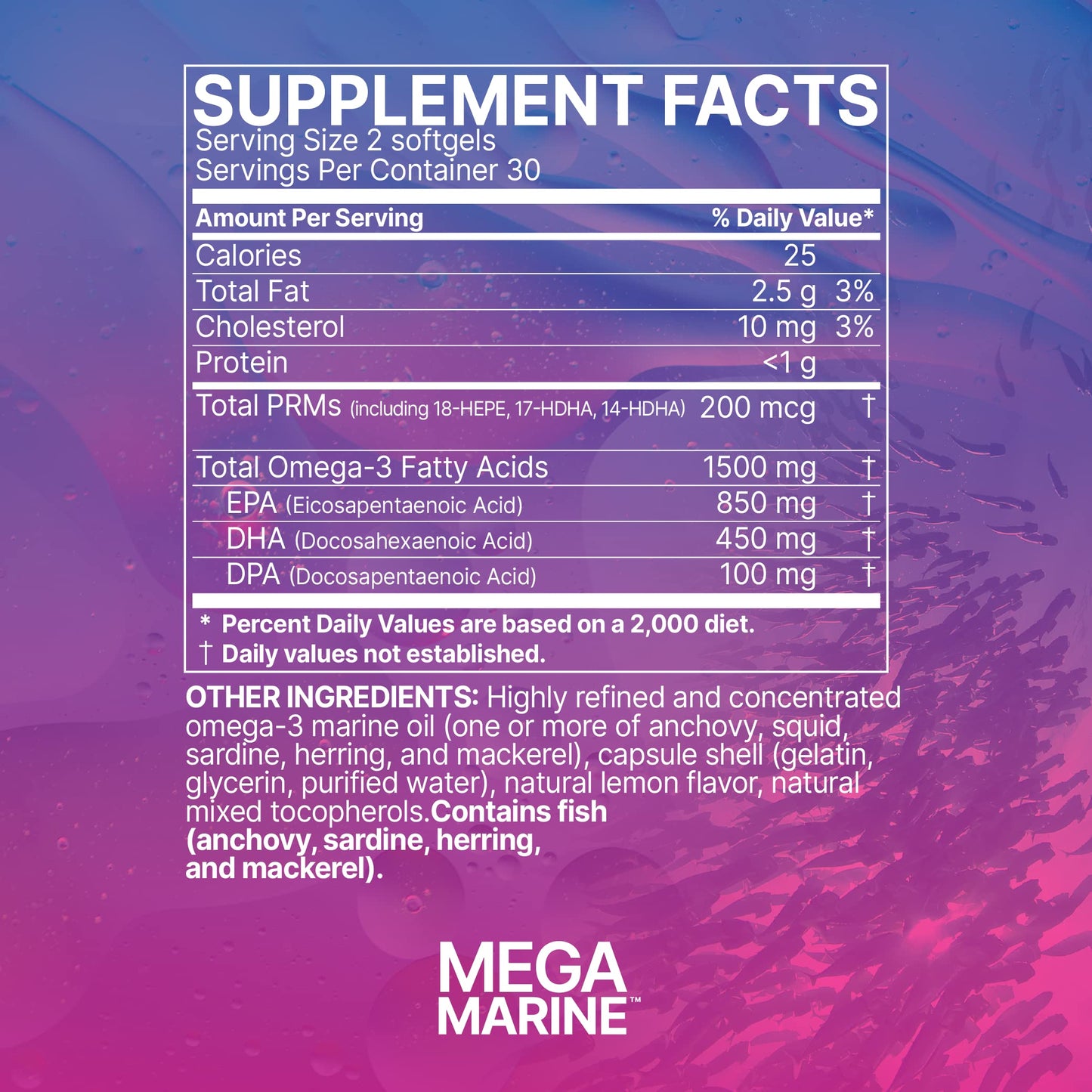 Microbiome Labs MegaMarine Omega-3 Fish Oil Softgels, 60 Count