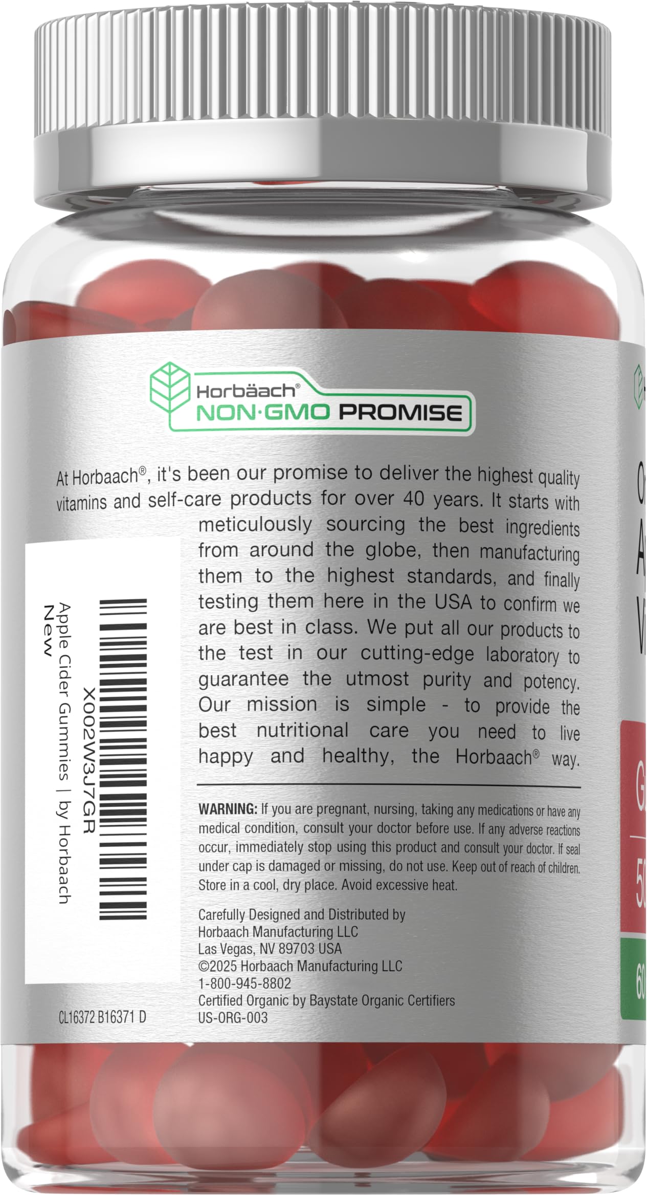 Horbäach Organic Apple Cider Vinegar Gummies 60 Count