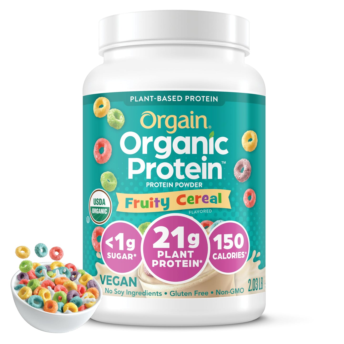 Orgain Organic Vegan 21g Protein Powder Fruity Cereal 2.03 lb 32.4 Servings