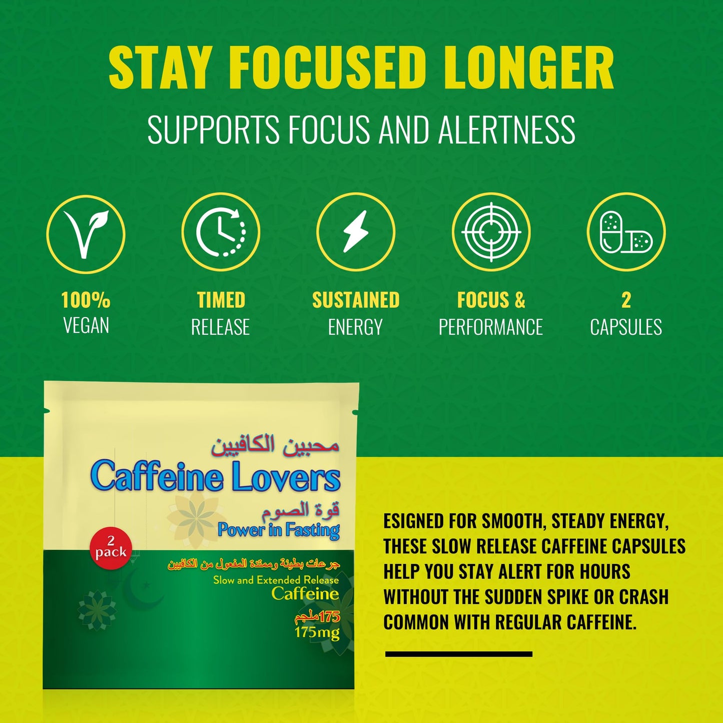 Power in Fasting Slow Release Caffeine Capsules, 2 Capsules