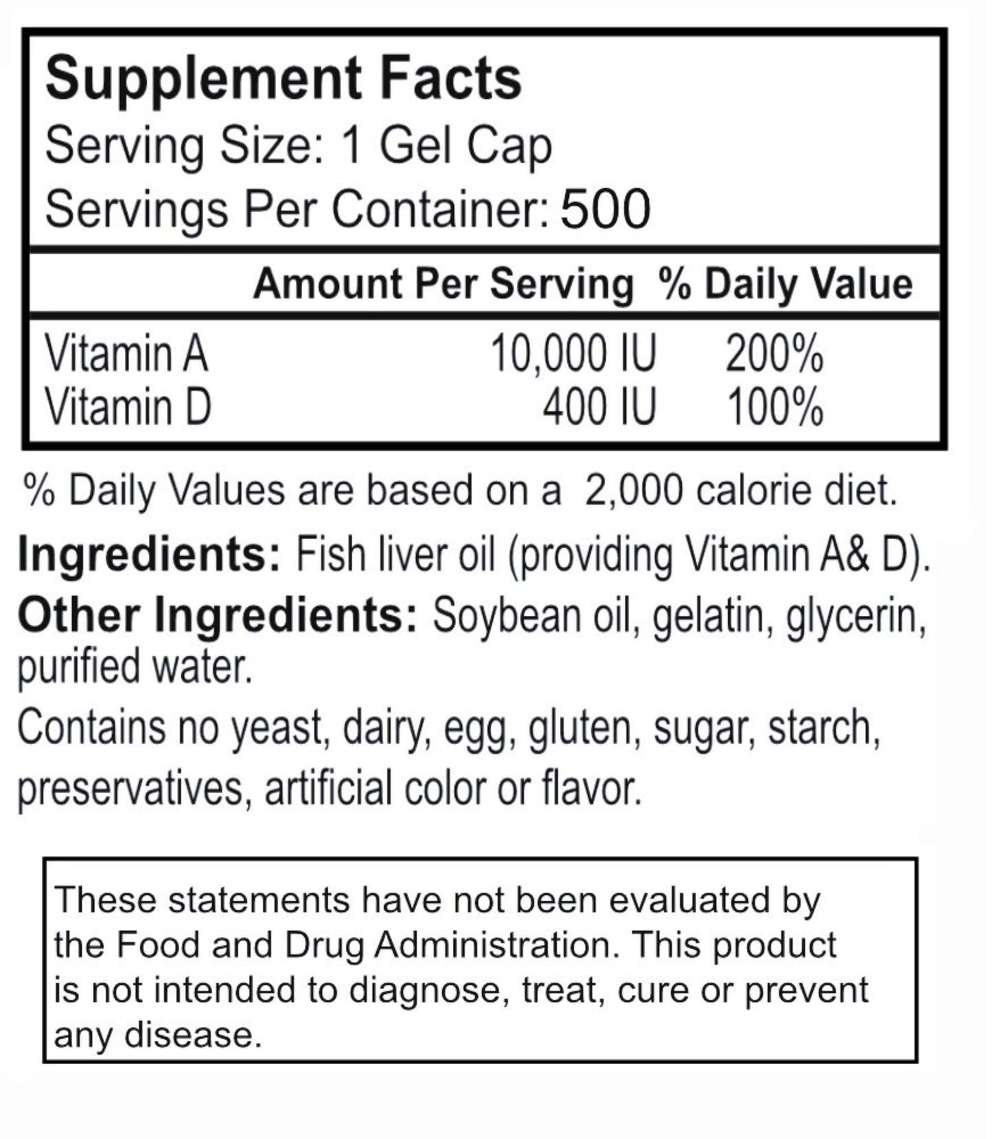 Peter's Choice Vitamin A & D (10,000IU & 400IU) Softgels 500
