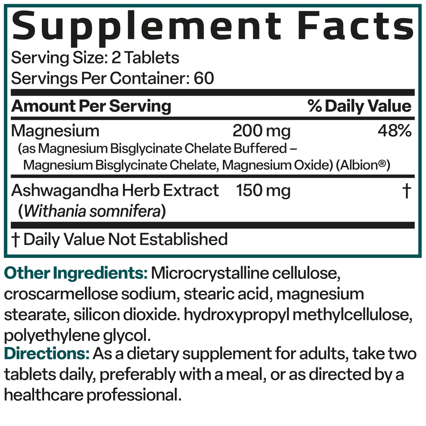 Bronson Magnesium Glycinate Plus Ashwagandha Dietary Supplement Tablet 120 Count