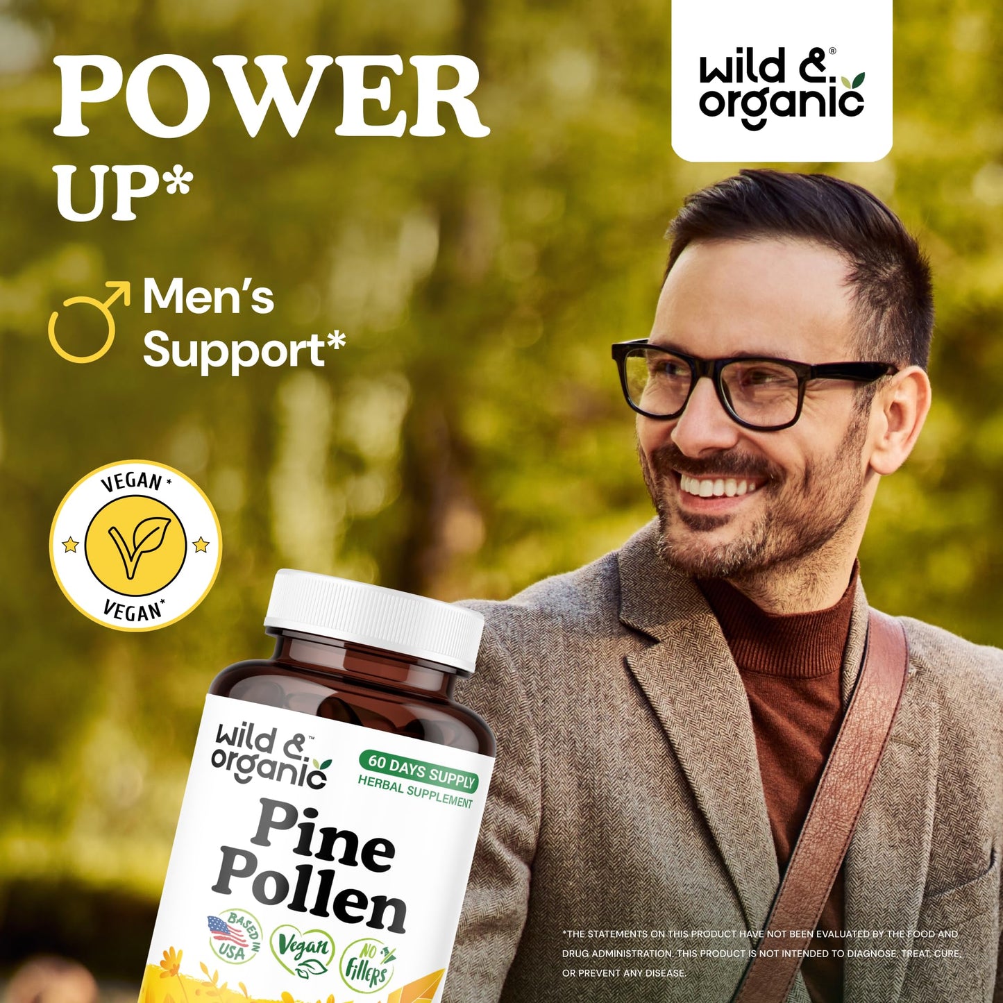 Wild & Organic Pine Pollen for Men Capsules 1000 mg, 120 Count