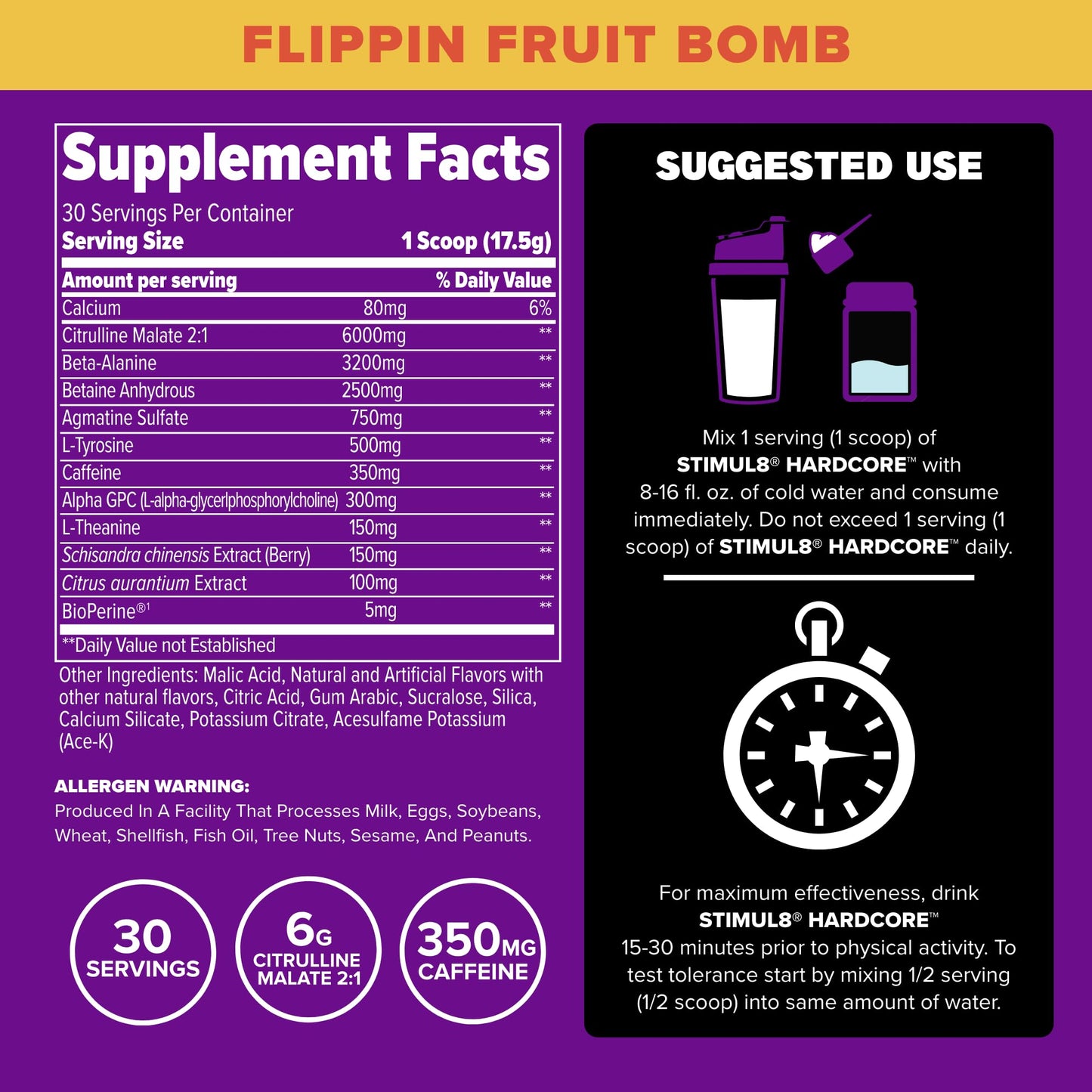 FINAFLEX STIMUL8 Hardcore, Flippin Fruit Bomb - Extreme Energy, Strength & Endurance - With Caffeine & L-Citrulline - 18.5 oz Powder