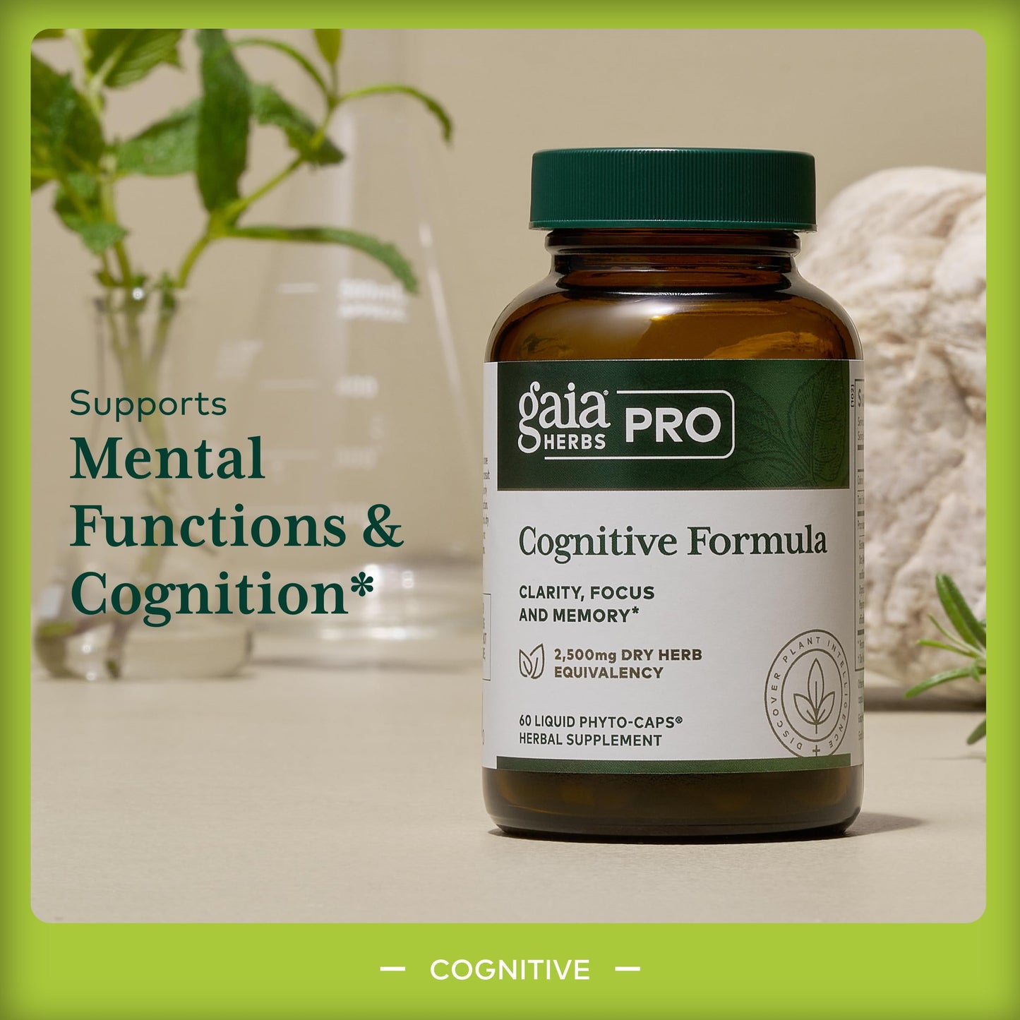 Gaia Herbs PRO Cognitive Formula - Brain Health & Blood Flow Support Supplement Capsule, 60 Count