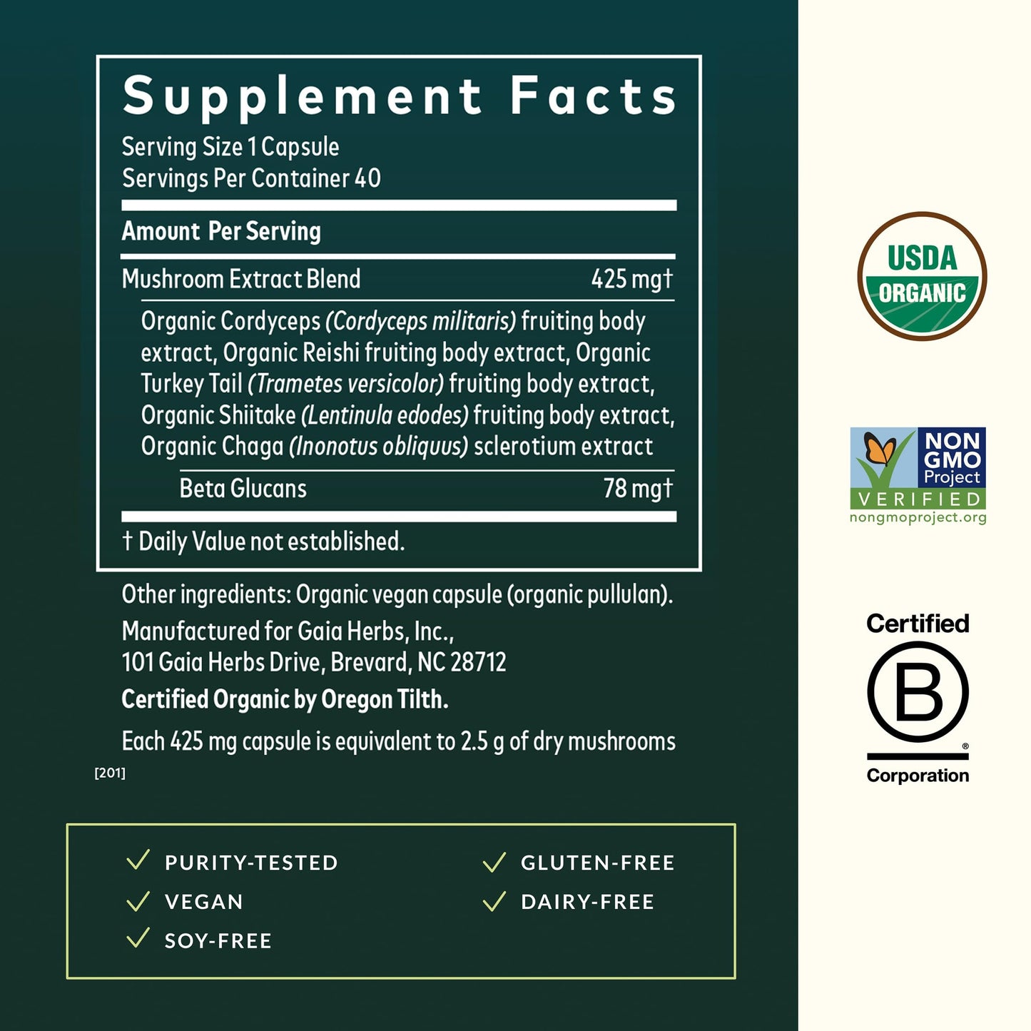 Gaia Herbs Everyday Mushrooms Immune Support Capsules, 40 Count