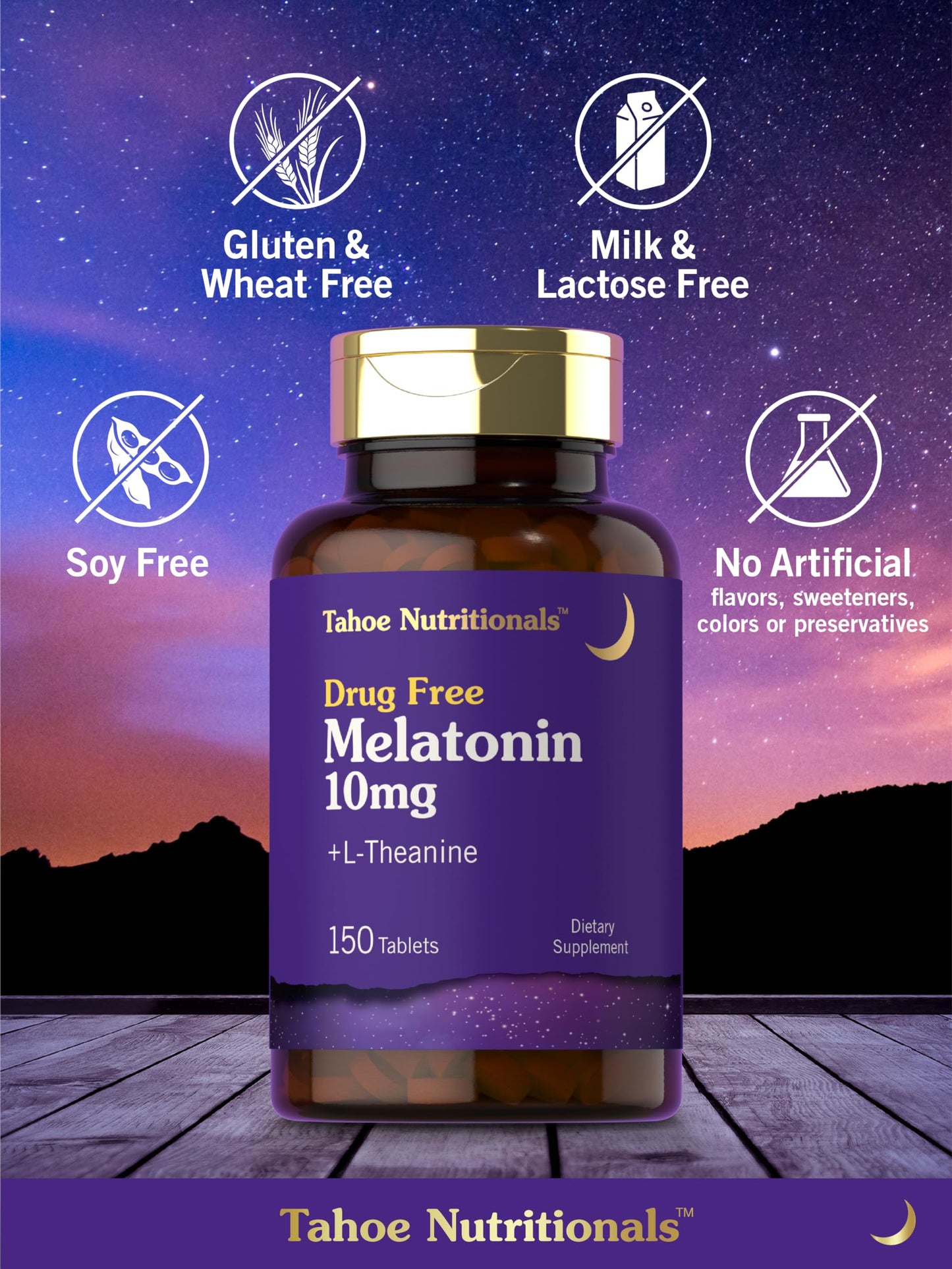 Tahoe Nutritionals Melatonin 10mg with L-Theanine, 150 Tablets