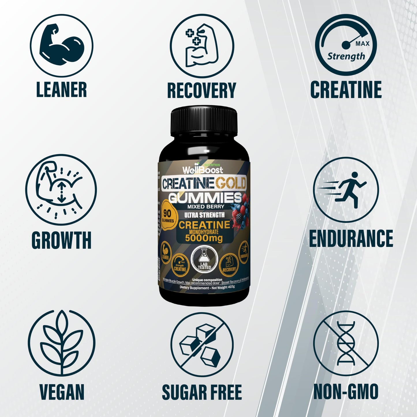 WellBoost Creatine Gold – 5000mg Creatine Monohydrate Gummy 90 Count