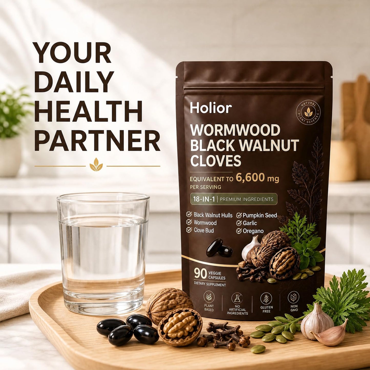 Fly Cleanse Holior Wormwood Black Walnut Cloves, 18-in-1 Herbal Formula, Digestive & Gut Balance Support Capsule, 1 Count