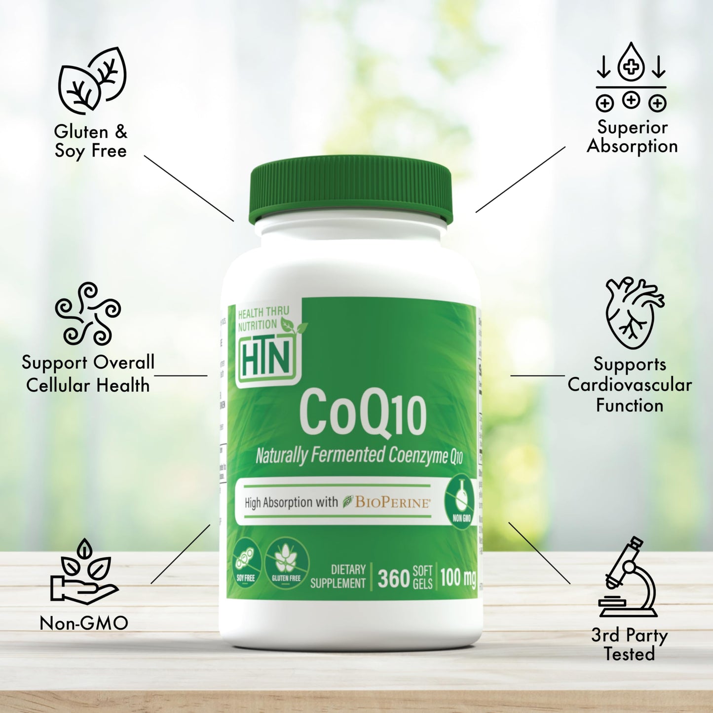 Health Thru Nutrition CoQ-10 100mg with BioPerine Softgels, 360 Softgels
