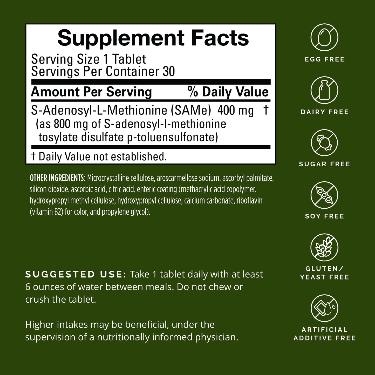 BRAINMD SAMe Mood & Movement 400 Tablets, 30 Count