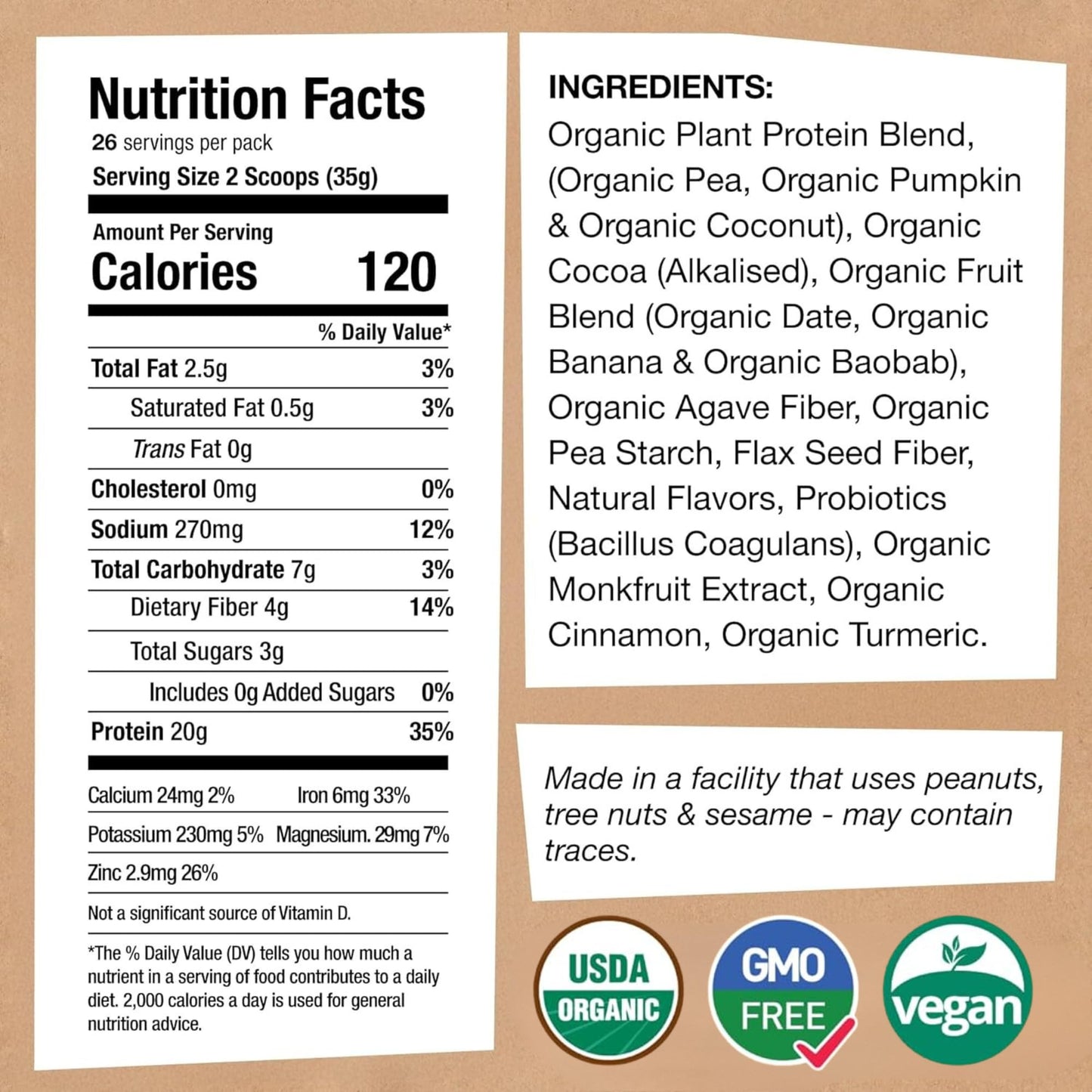 EarthChimp Organic Vegan Protein Powder with Probiotics, Plant Based, Non-GMO, Dairy Free, Gluten Free, 32 oz