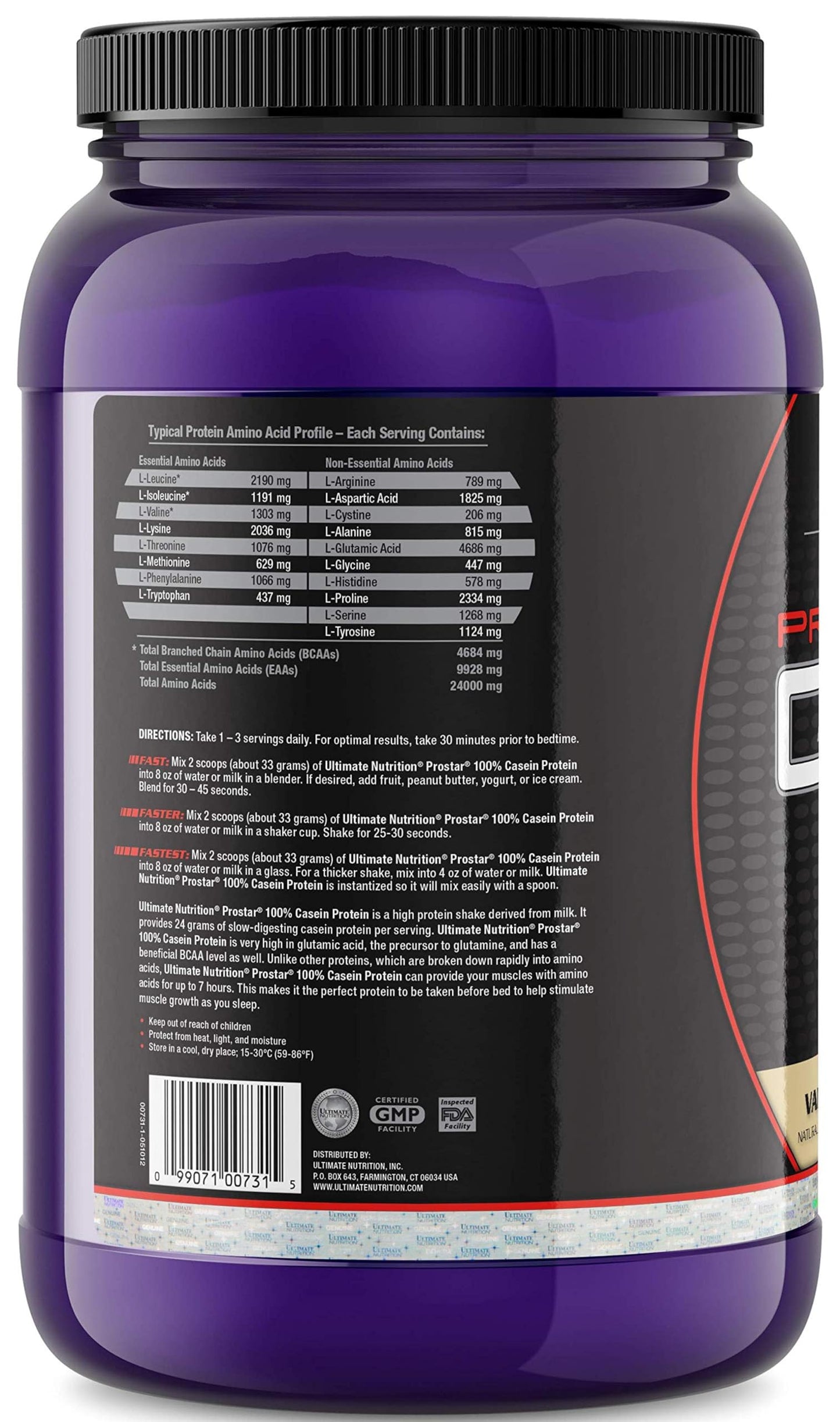 Ultimate Nutrition Prostar Micellar and Hydrolyzed Casein Protein Powder - Fat Free Overnight Muscle Growth and Recovery with BCAAs, Vanilla, 32 Servings