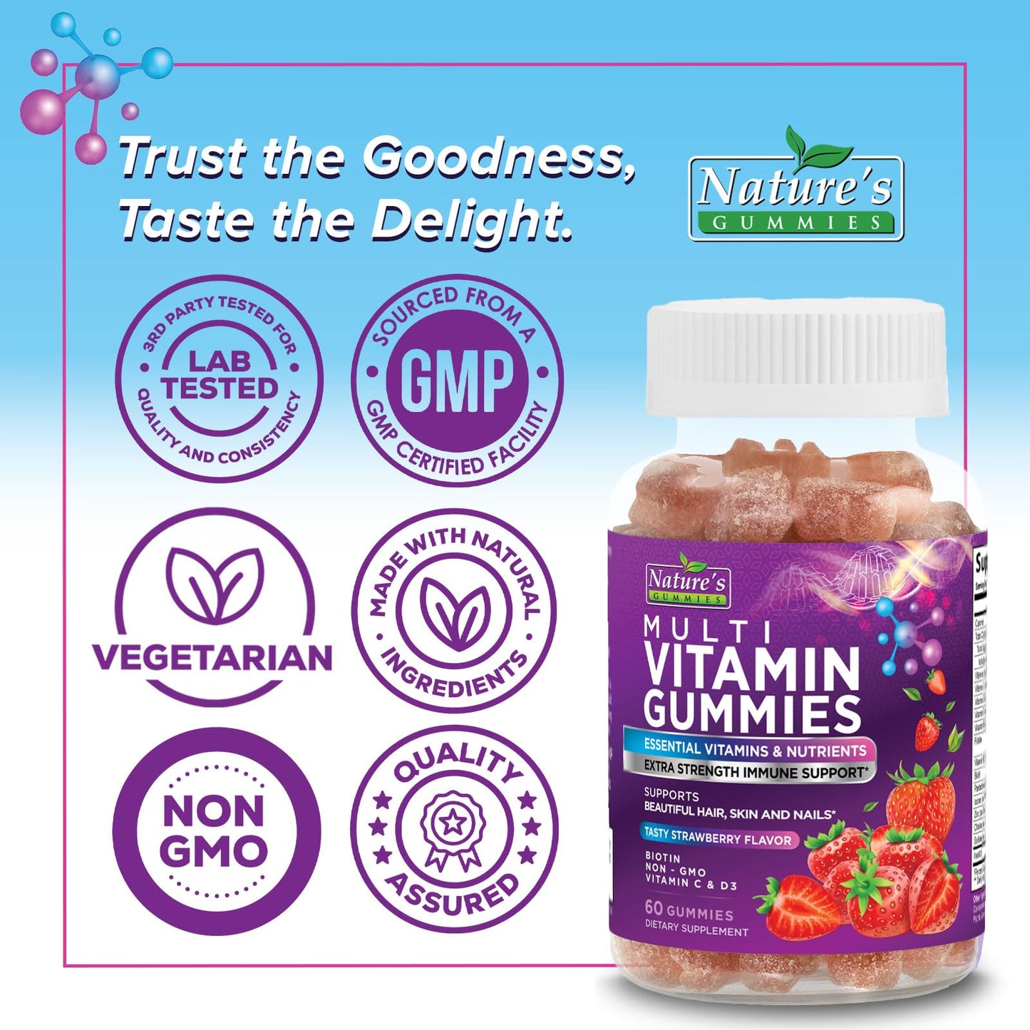 Nature's Gummies Multivitamin Gummies for Adults - Complete Multivitamin Gummies for Women & Men, Vegetarian, 60 Gummies
