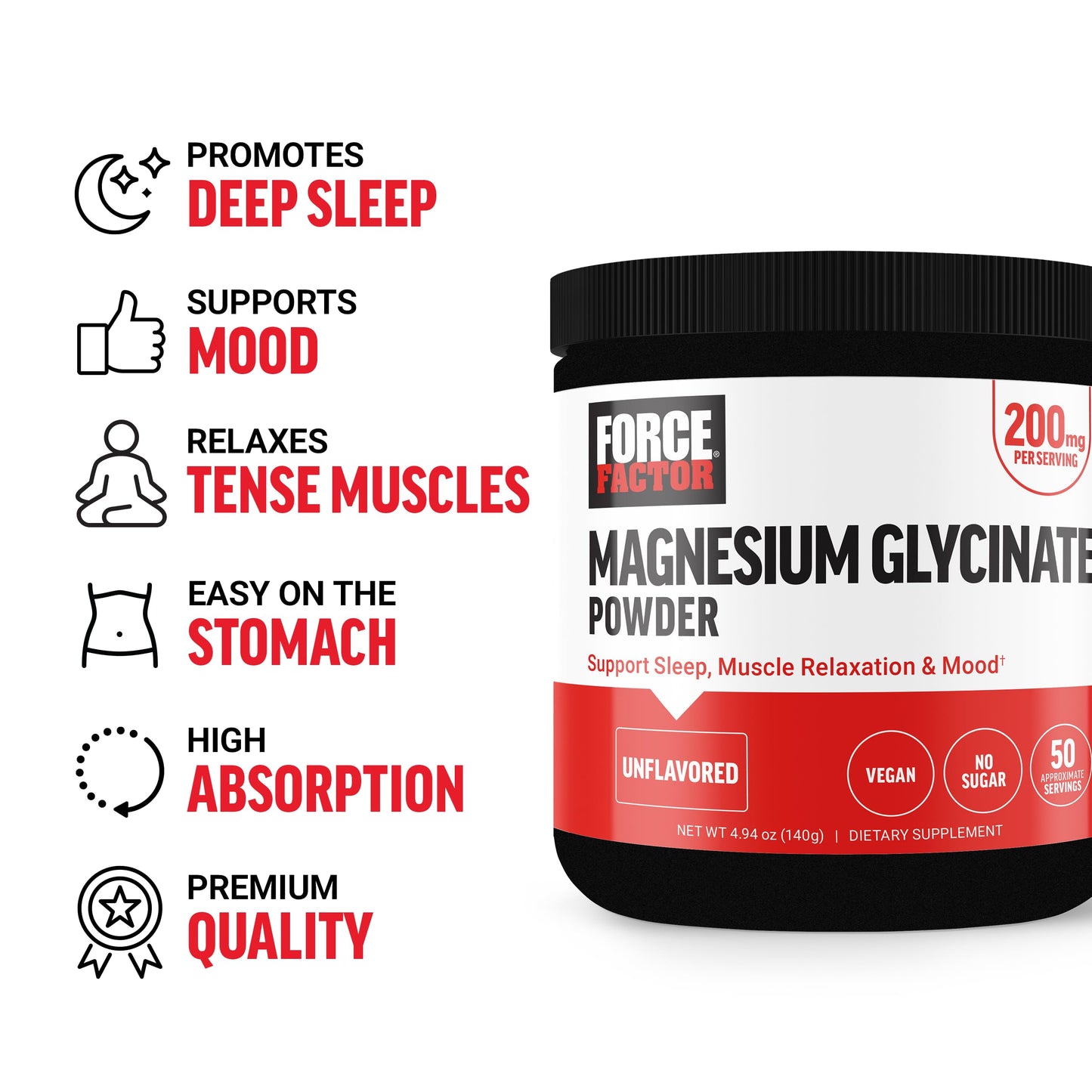 Force Factor Magnesium Glycinate 200mg Powder, 4.94 oz