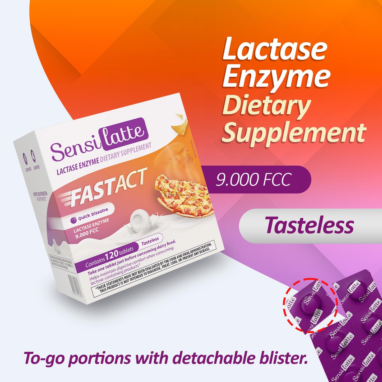 SENSI LATTE Lactase Enzyme 9,000 FCC Tablets, 120 Count