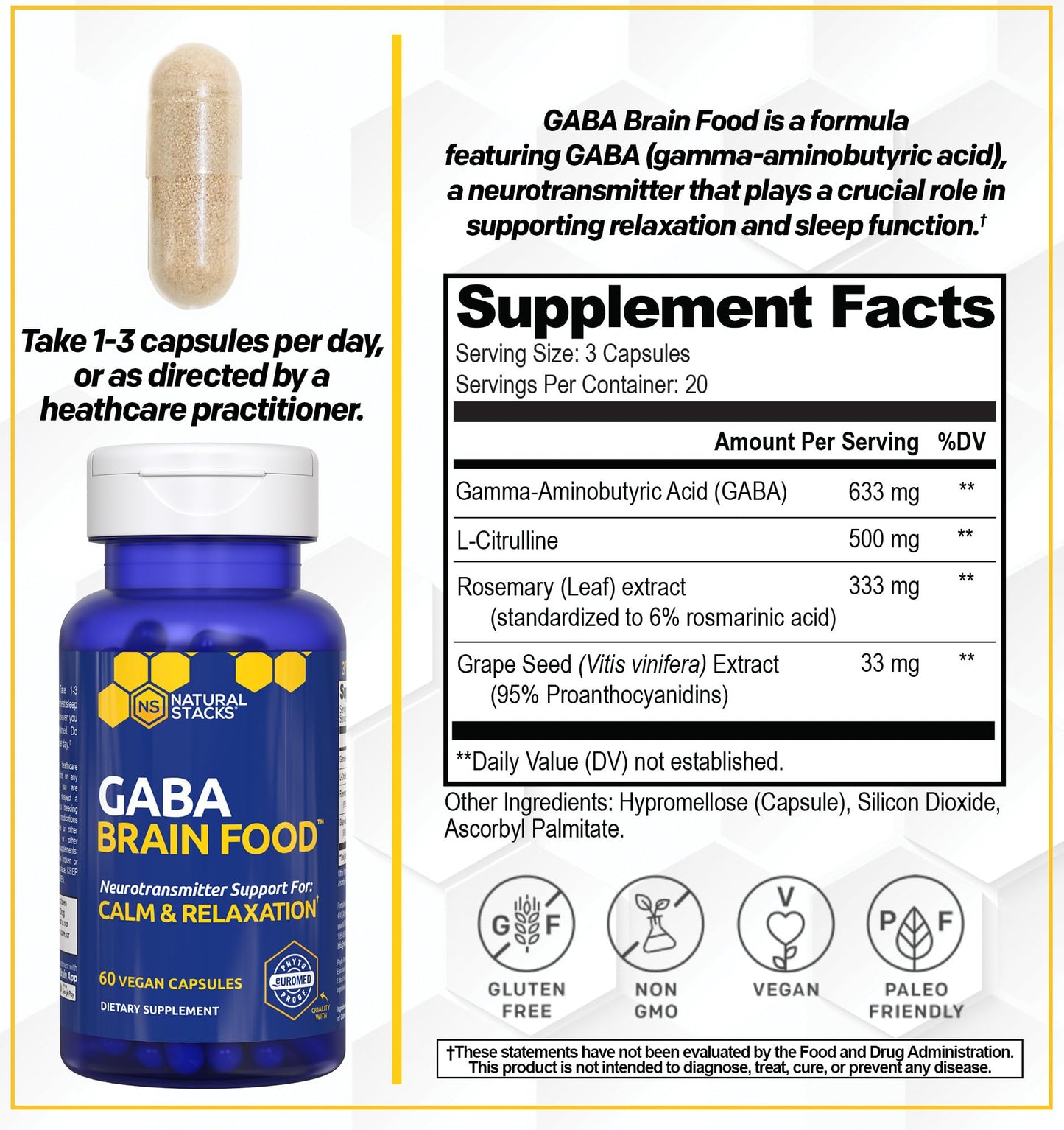 NATURAL STACKS Dopamine & GABA Brain Food Bundle Capsules 60