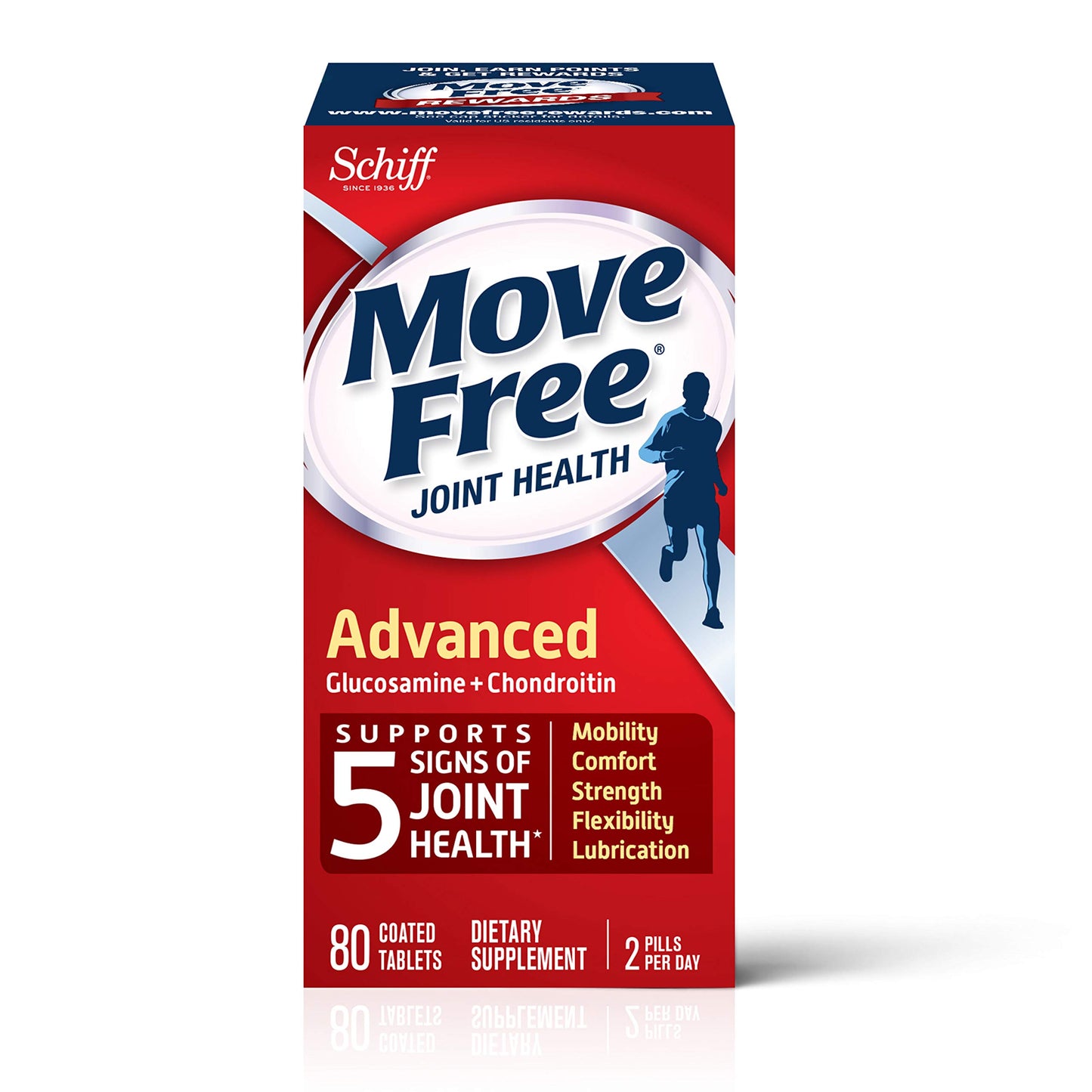 Move Free Triple Strength Glucosamine Chondroitin and Hyaluronic Acid Joint Supplement Tablet, 80 Count