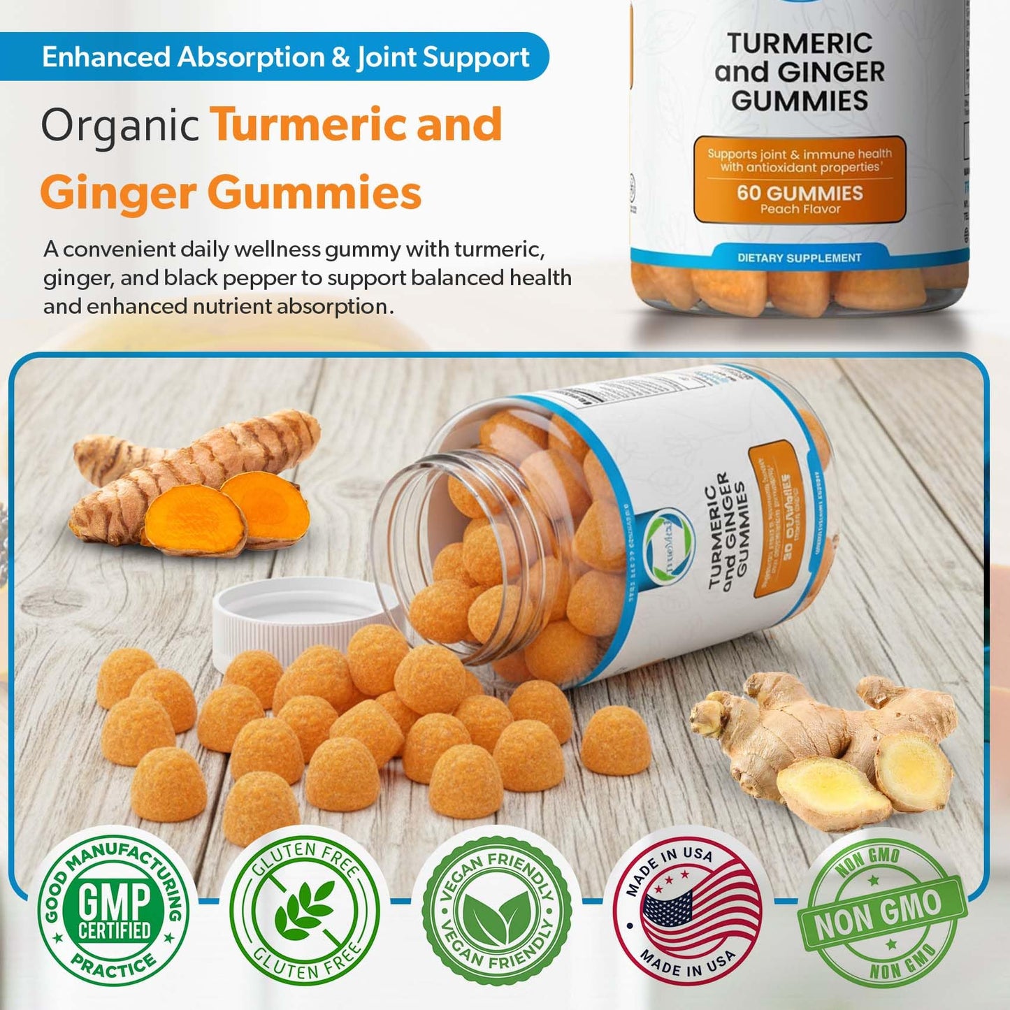 TRUEMED Turmeric and Ginger Supplement Gummy, 60 Gummies