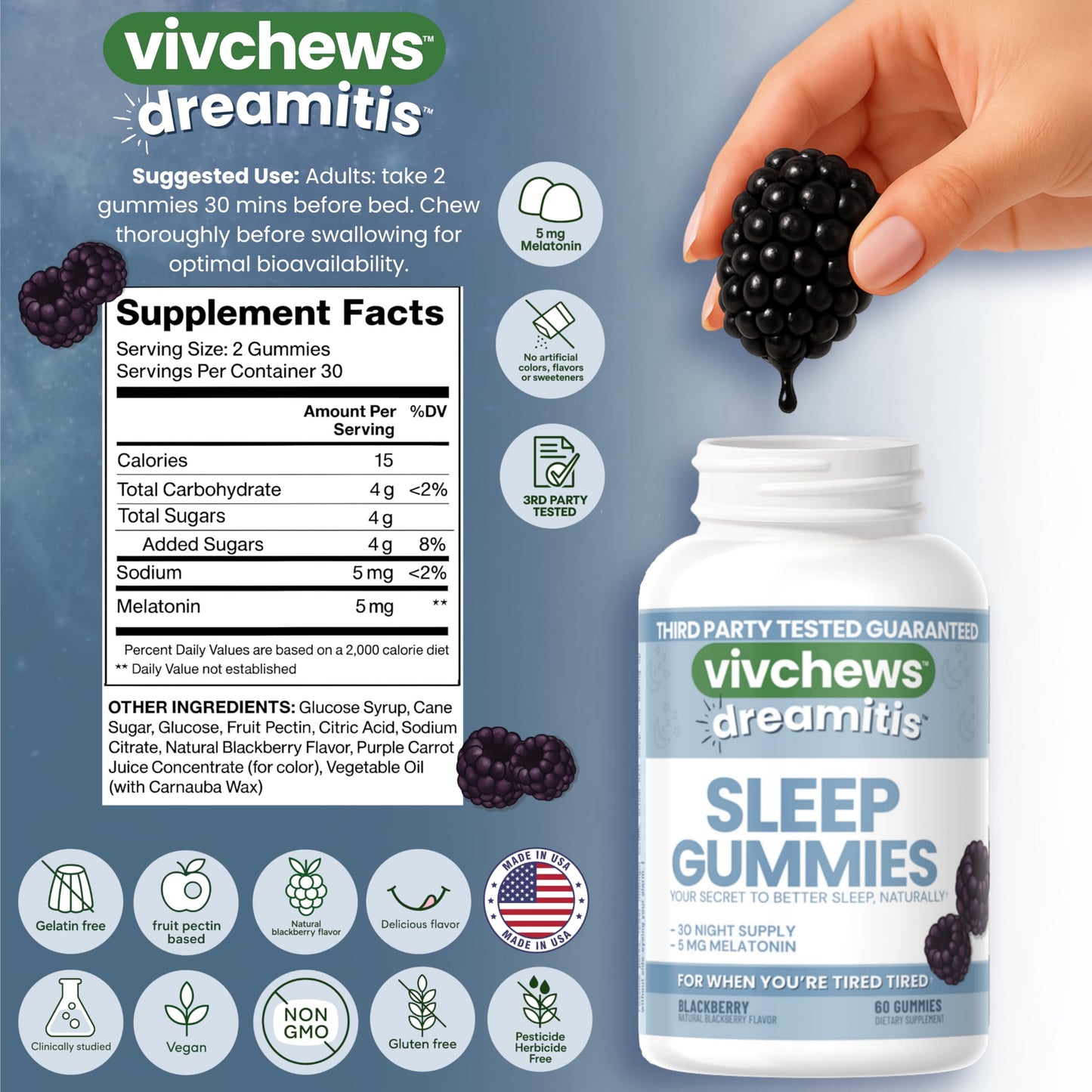 vivchews Nighttime Sleep Gummies 60 Count