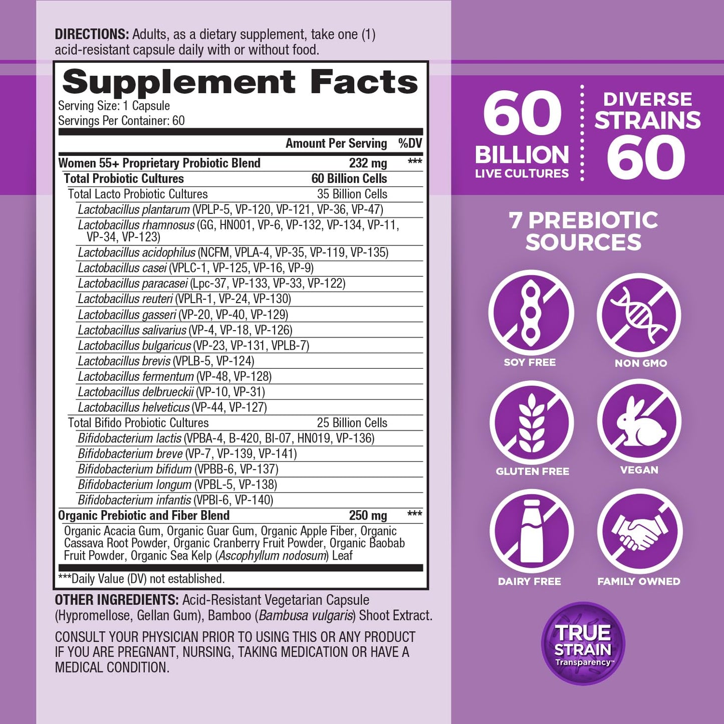 Vital Planet Vital Flora Women Over 55 Daily Probiotic Capsule 60 Count