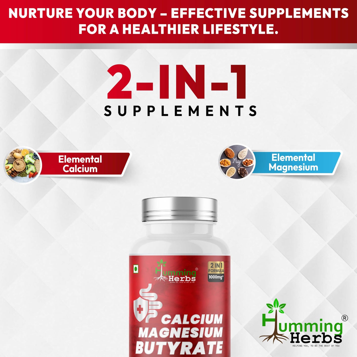 Humming Herbs Calcium Magnesium Butyrate Capsules 120 Capsules