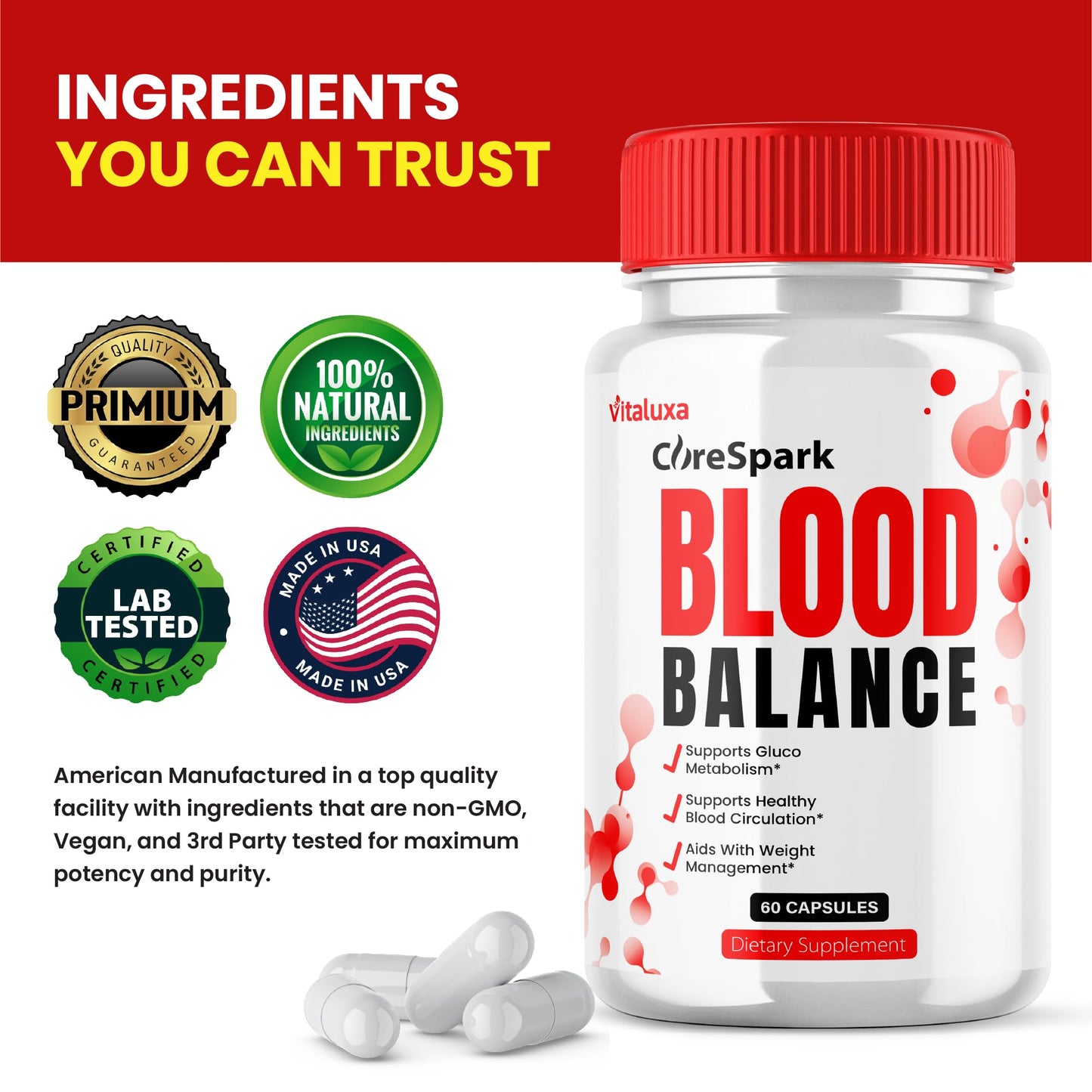 Vitaluxa Corespark Blood Balance Maximum Strength Blood Support Supplement Capsule, 120 Capsules