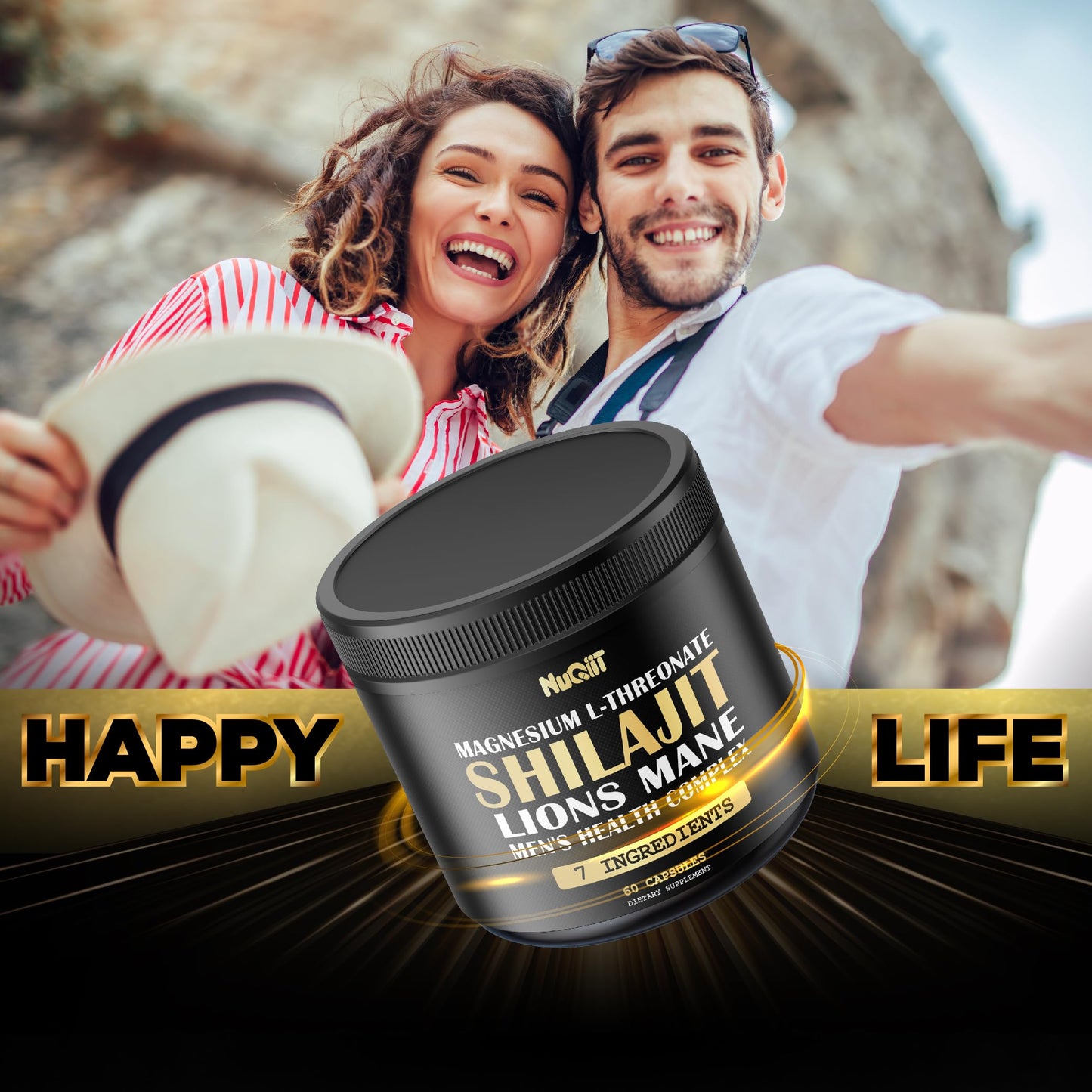 NUQIIT Shilajit Pure Himalayan Organic with Magnesium, Lions Mane, and Men Health Complex as Ashwagandha, Maca Root & More, 60 Capsules