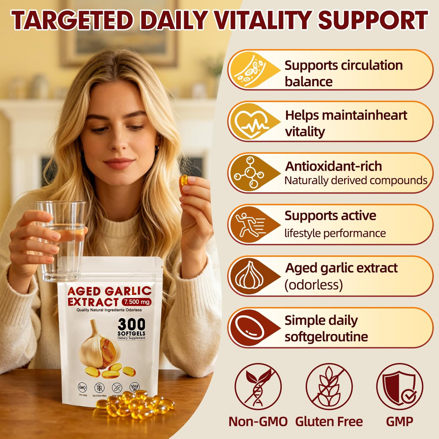 VitaCoeur Odorless High Strength Aged Garlic Extract Softgels 300