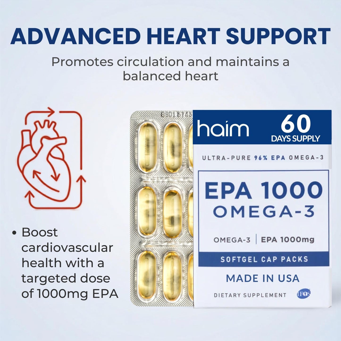 HAIM EPA1000 High-Potency EPA Fish Oil Supplement Softgels, 60 Count