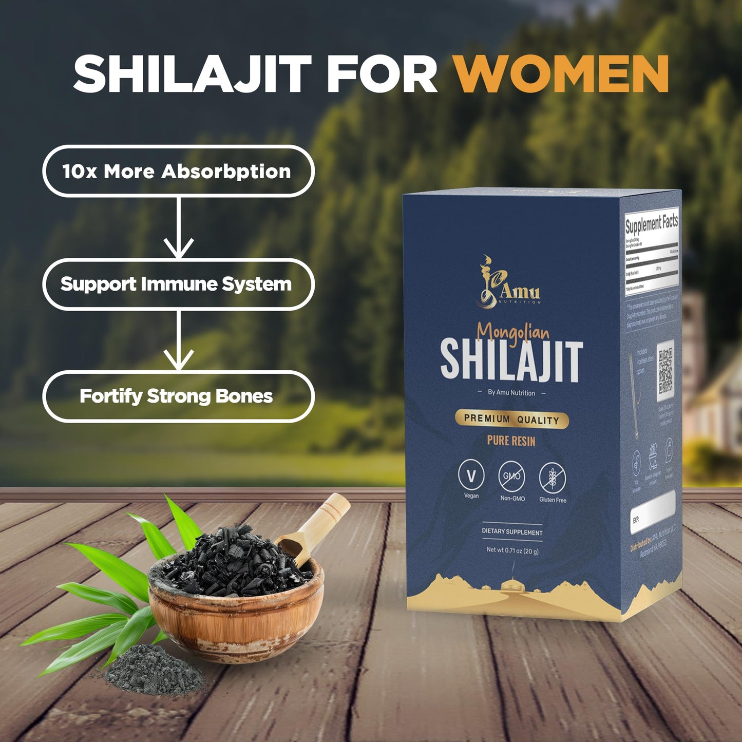 AMU NUTRITION Pure Mongolian Shilajit for Men and Women Softgel, 20 Count