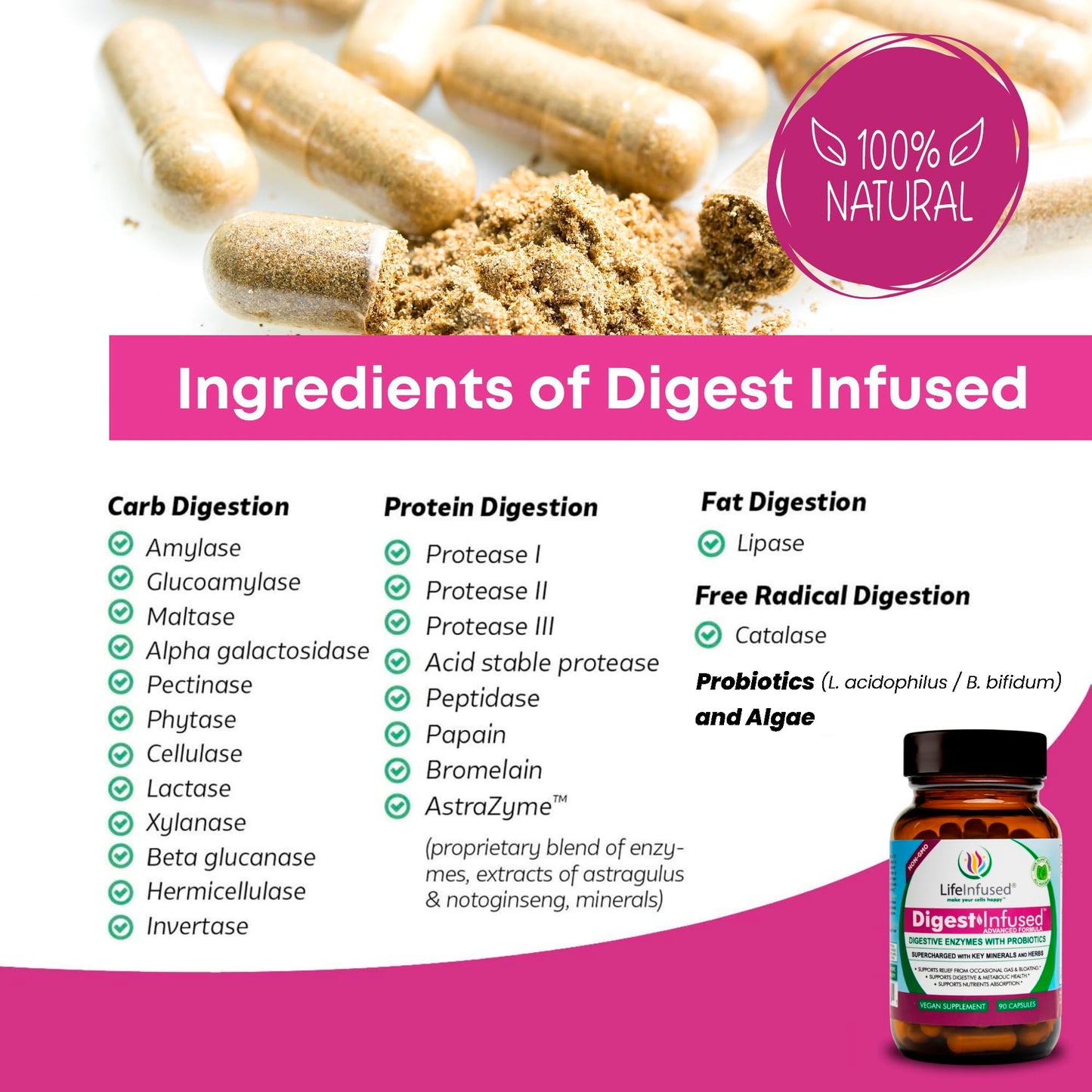 Life Infused Digestive Enzymes with Probiotics 90 Capsules