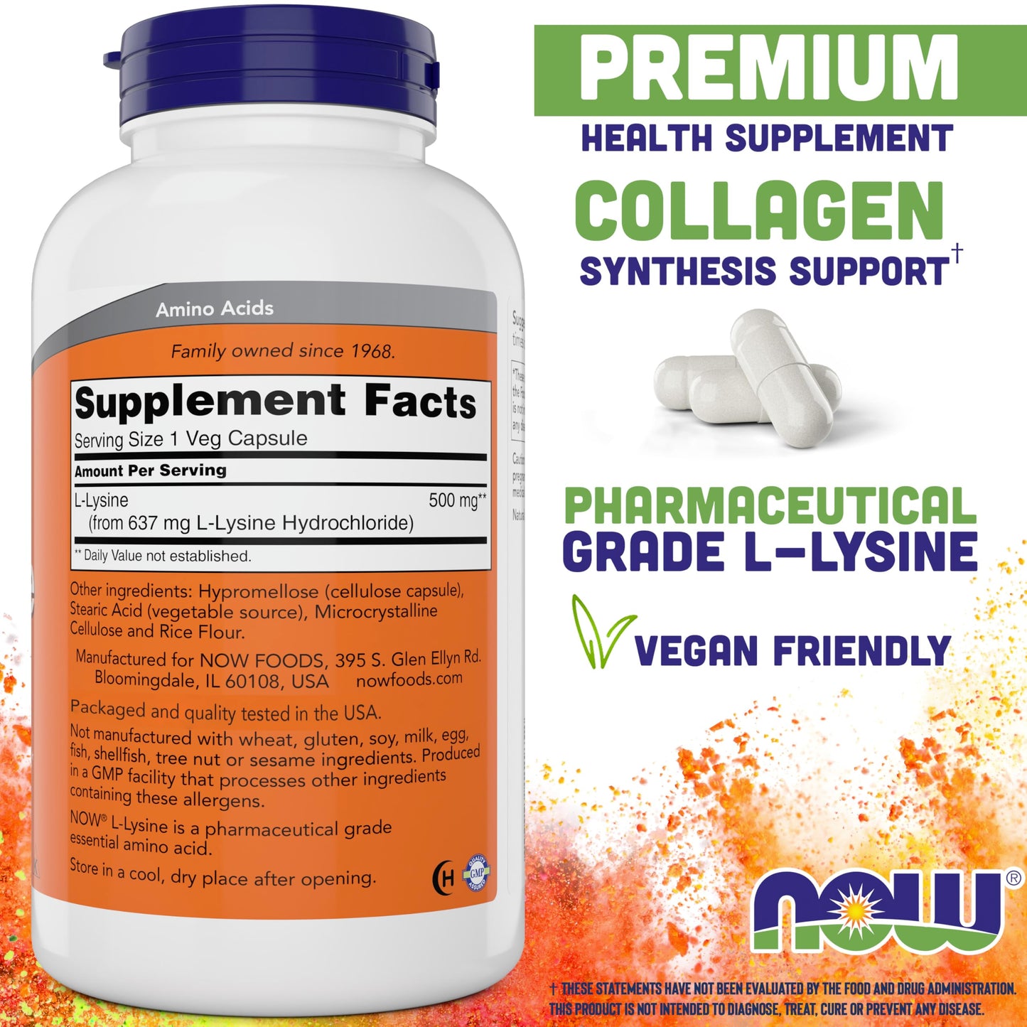 NOW Foods L-Lysine 500 mg Vegetarian Capsules 720 Capsules