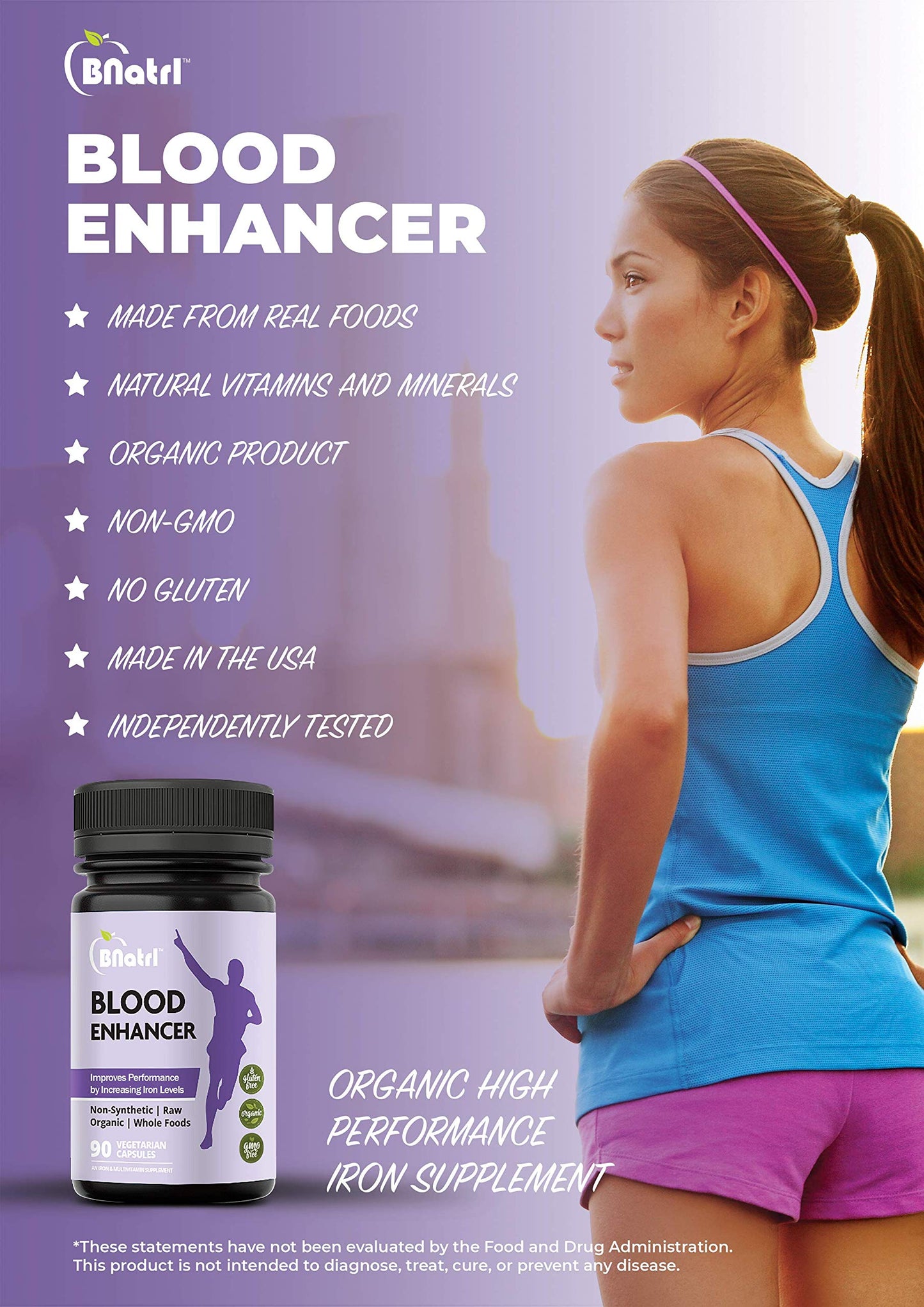 BNatrl Blood Enhancer Organic Iron Supplement Veggie Capsules 90 Capsules