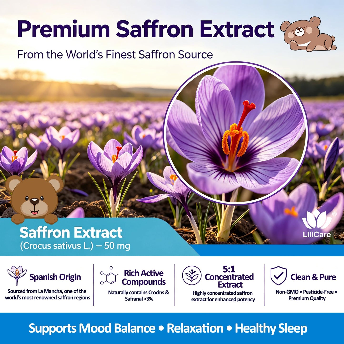 LILICARE Sugar Free Saffron Gummies 60 Count