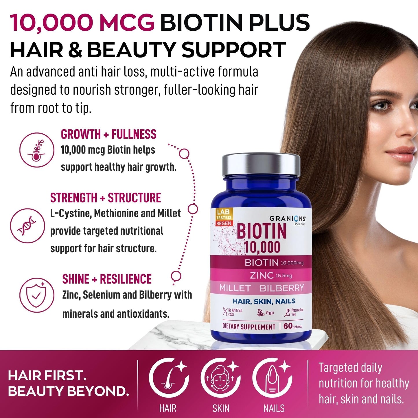 Granions Biotin 10,000 mcg Hair, Skin and Nails Tablet, 60 Tablets