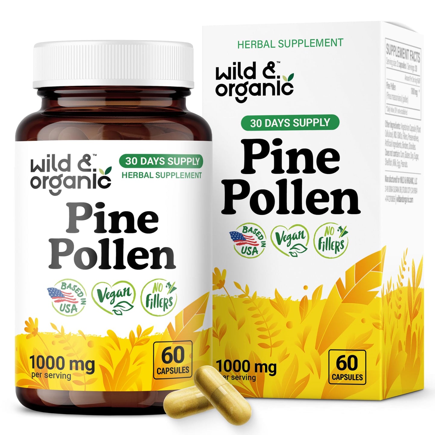 Wild & Organic Pine Pollen for Men Capsules, 60 Count