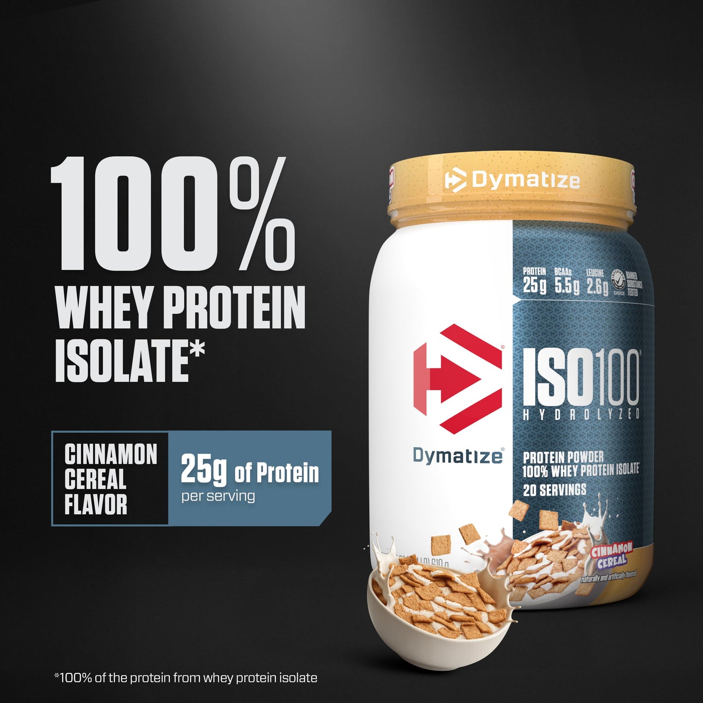 Dymatize ISO100 Whey Protein Isolate Powder Cinnamon Cereal, 21.5 Servings