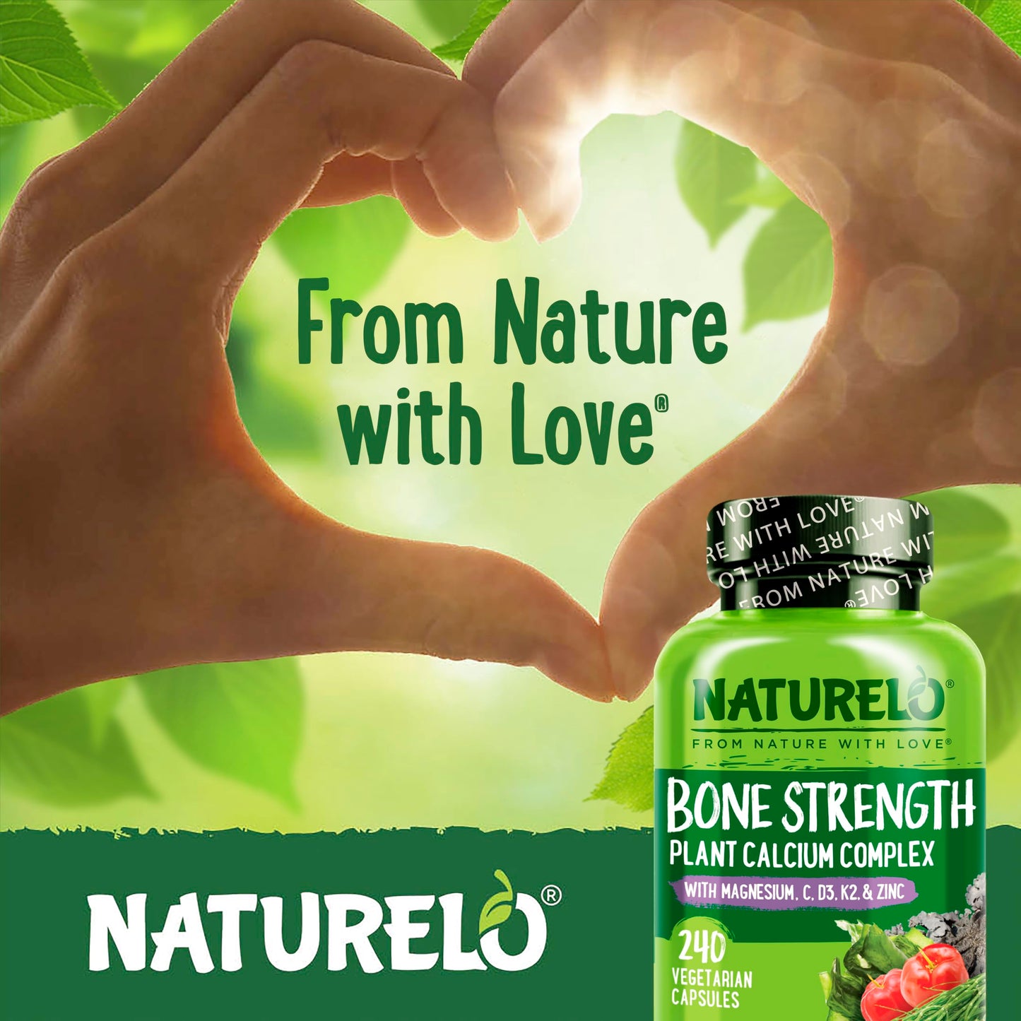 NATURELO Calcium Supplement with Vitamin D3 600mg, 240 Capsules