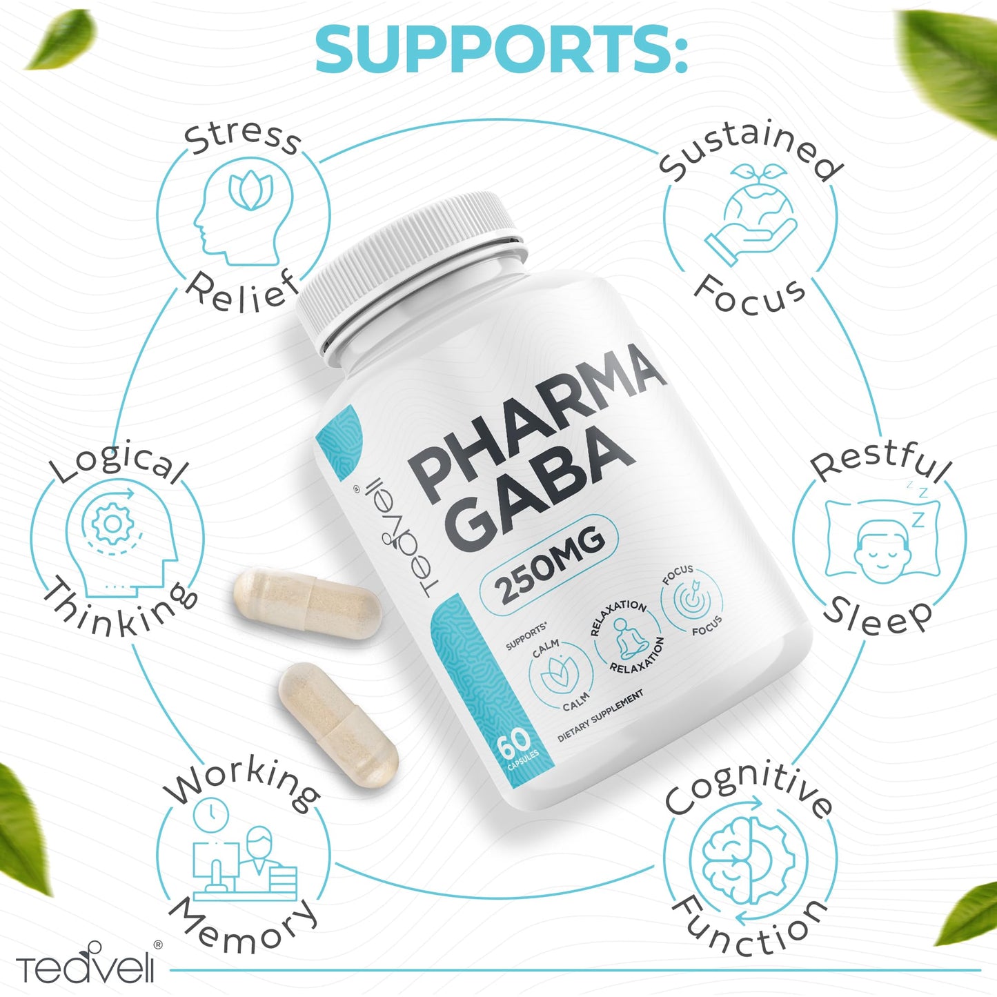 Teaveli Pharma GABA 250 mg Capsule, 60 Count