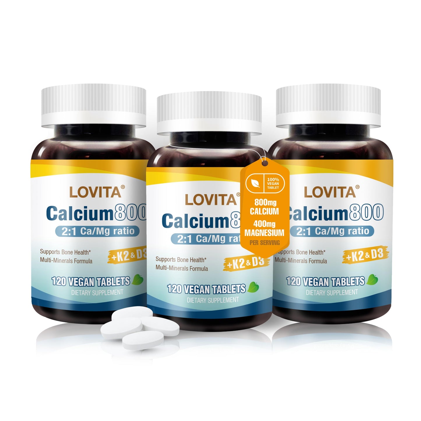 LOVITA Calcium Citrate 800 mg with Magnesium, Vitamin D3 & K2, 360 Tablets
