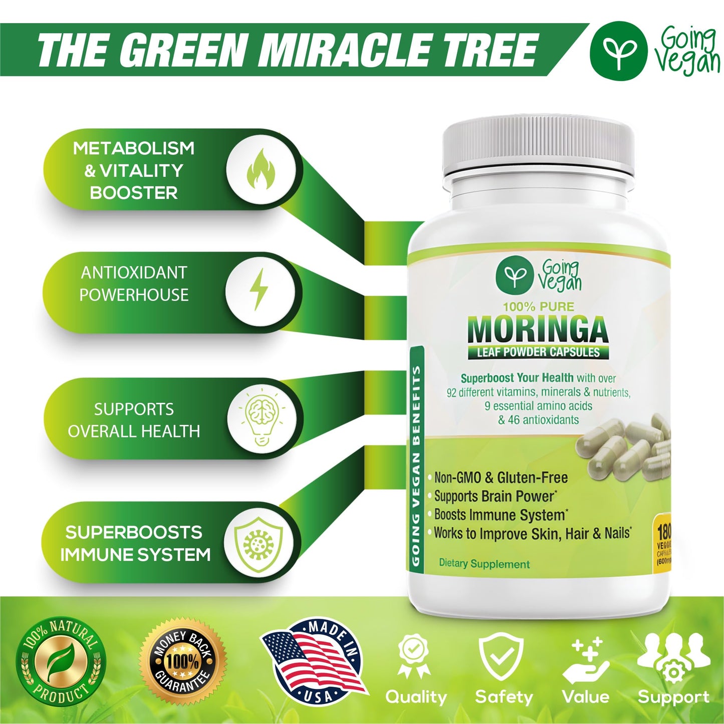 Going Vegan Moringa Capsules 180 Capsules