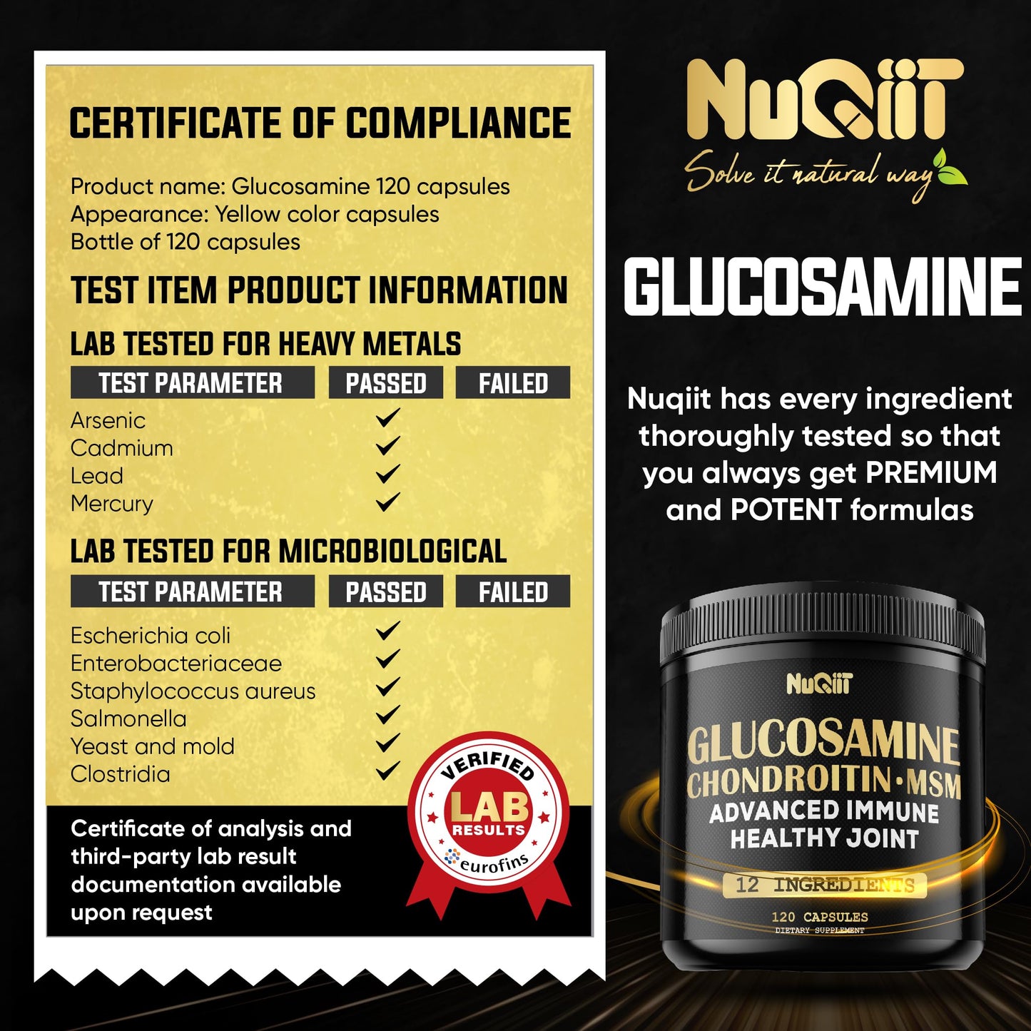 NUQIIT Glucosamine Chondroitin MSM with Immune & Joint Support Supplement 2000mg - Turmeric Curcumin Root, Boswellia, Elderberry, Echinacea & More Capsules 120