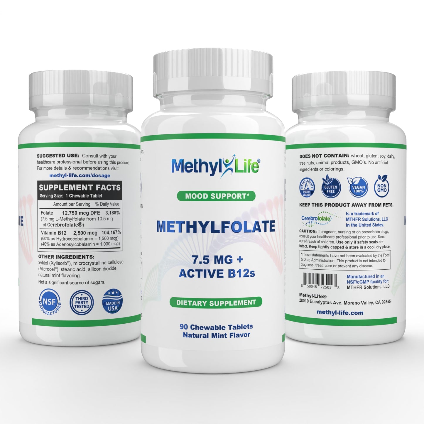 Methyl-Life Pure L-Methylfolate 7.5mg + Vitamin B12 Tablet, 90 Count